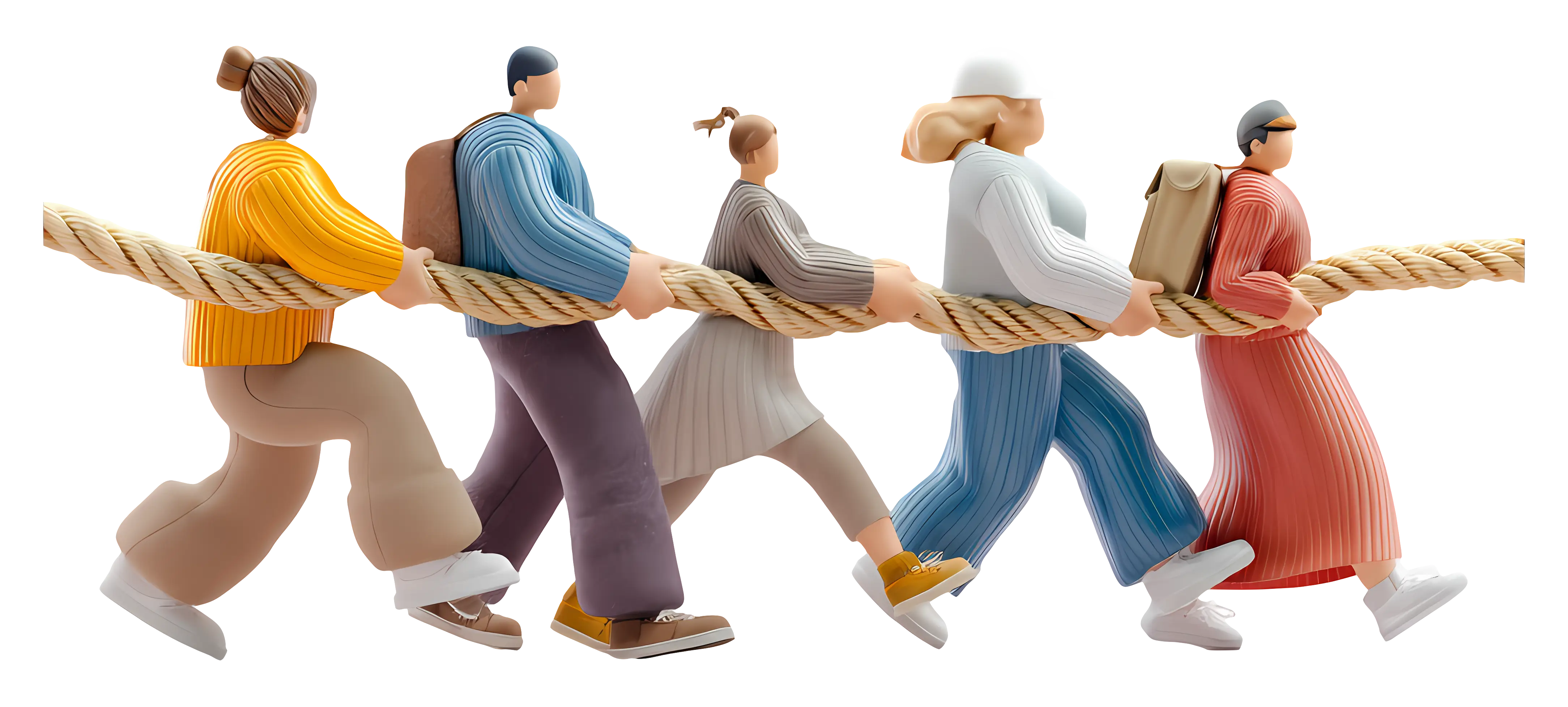 People Tugging Rope in Teamwork Activity
