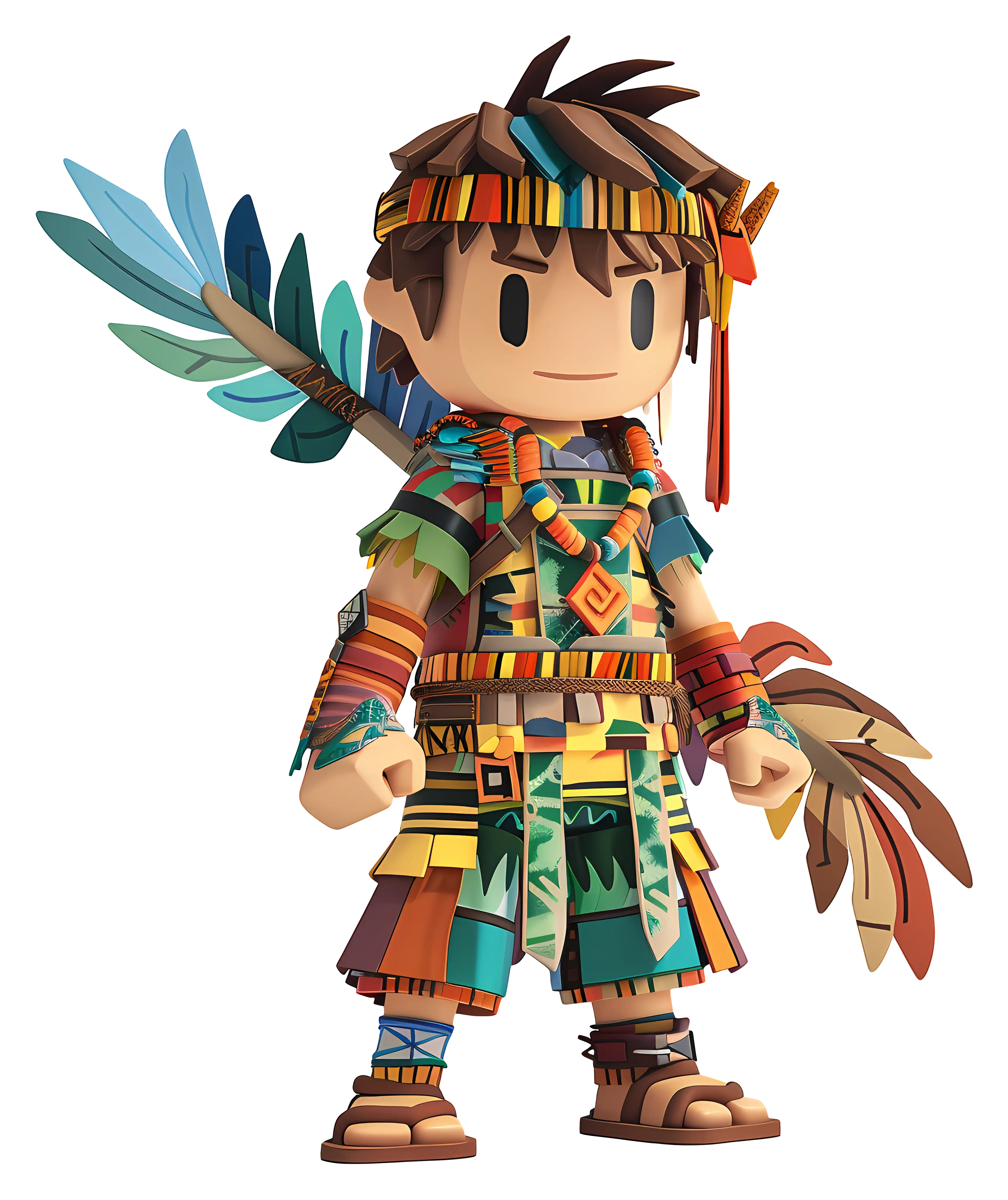 Cartoon Warrior with Feathers