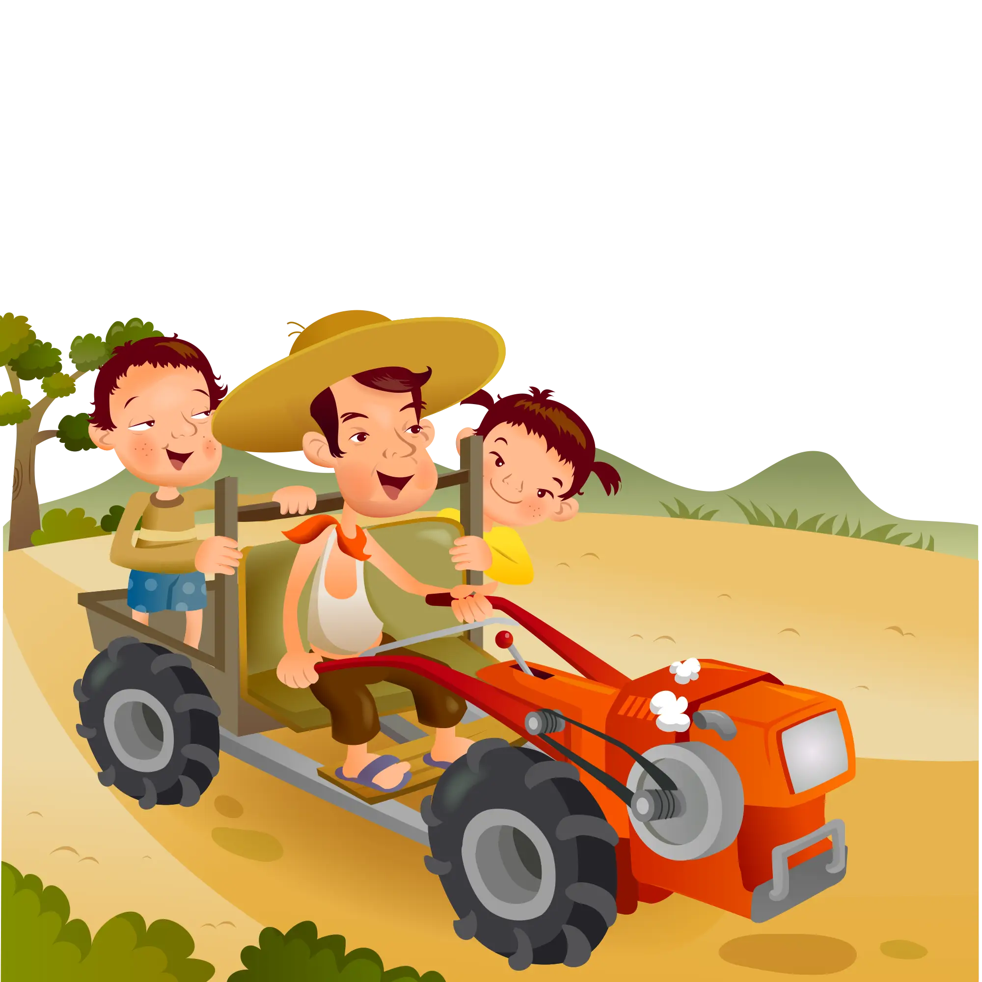 Farmer and Children on Tractor