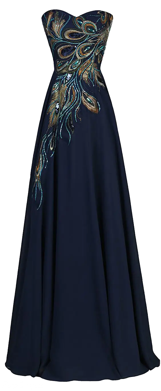 Blue Dress with Peacock Design
