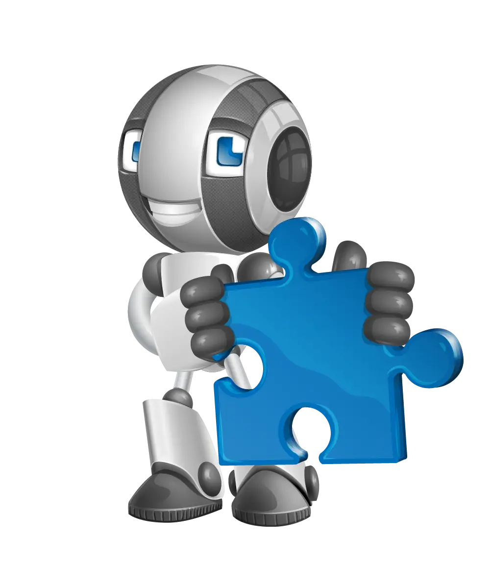 Cartoon Robot Holding Puzzle Piece