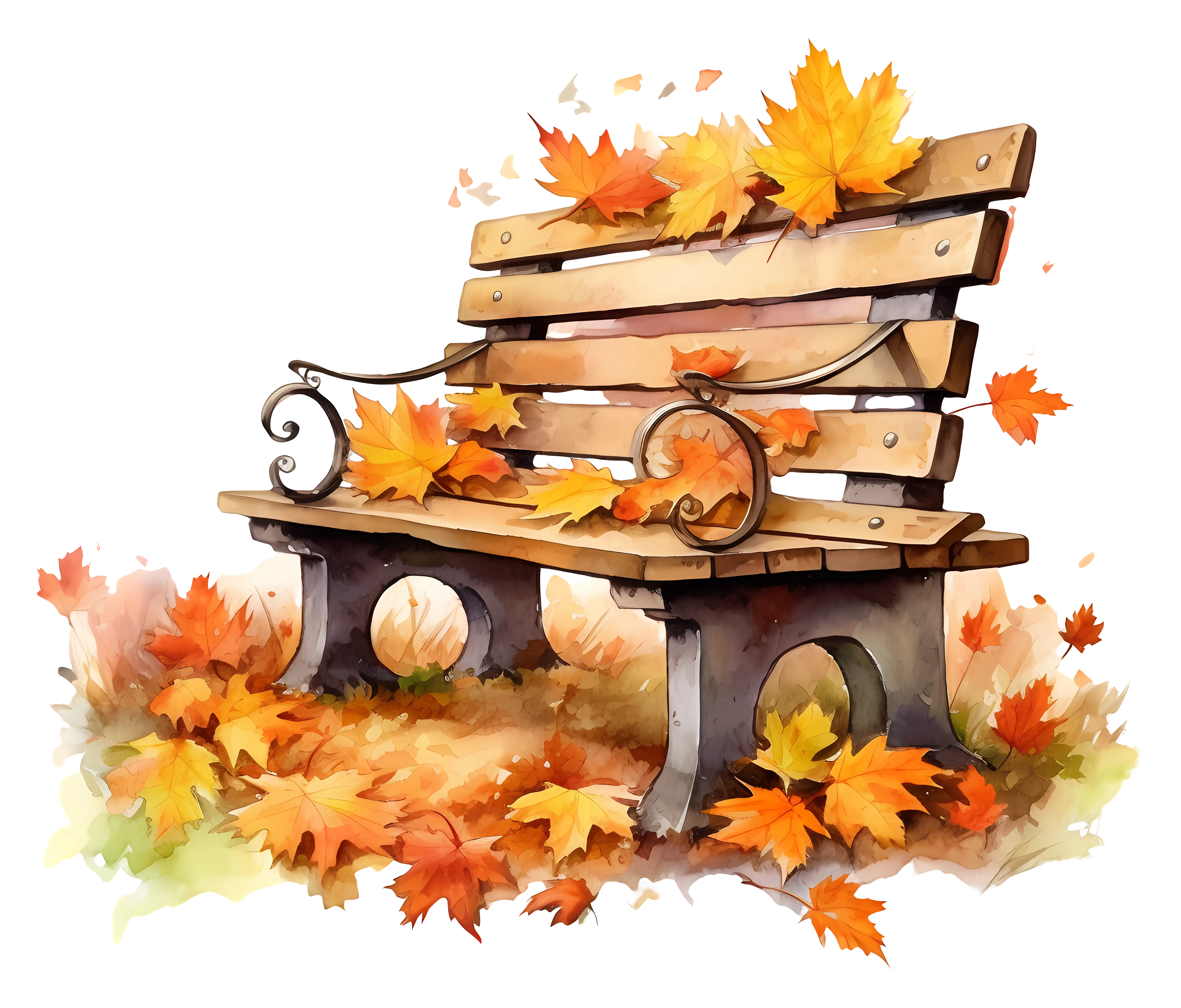 Autumn Bench with Leaves