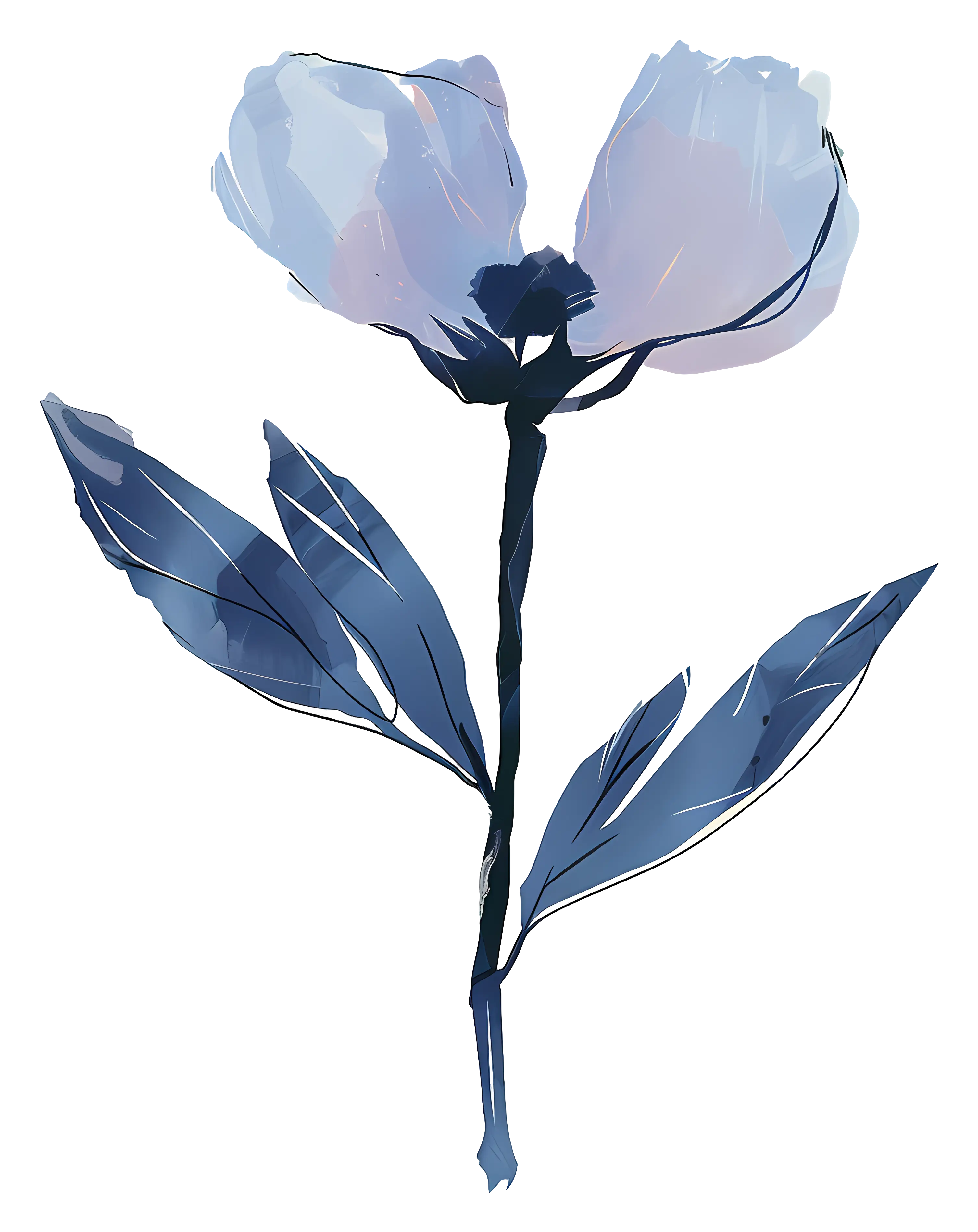 Blue Flower with Leaves Illustration