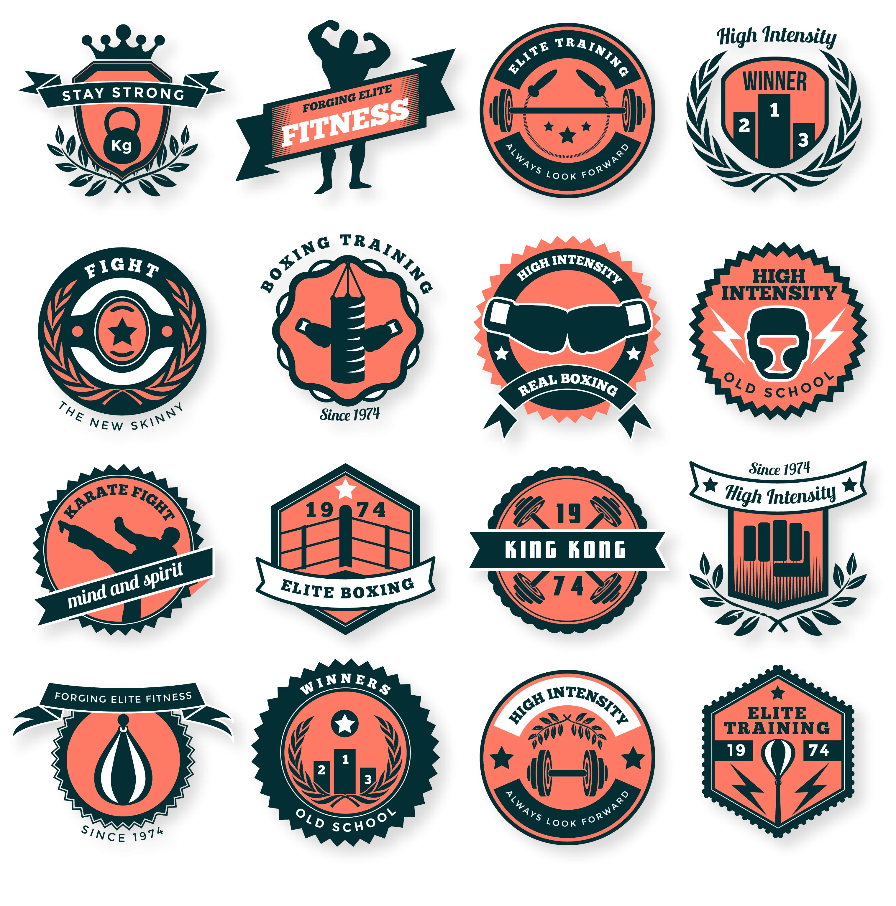 Collection of Fitness and Boxing Badges