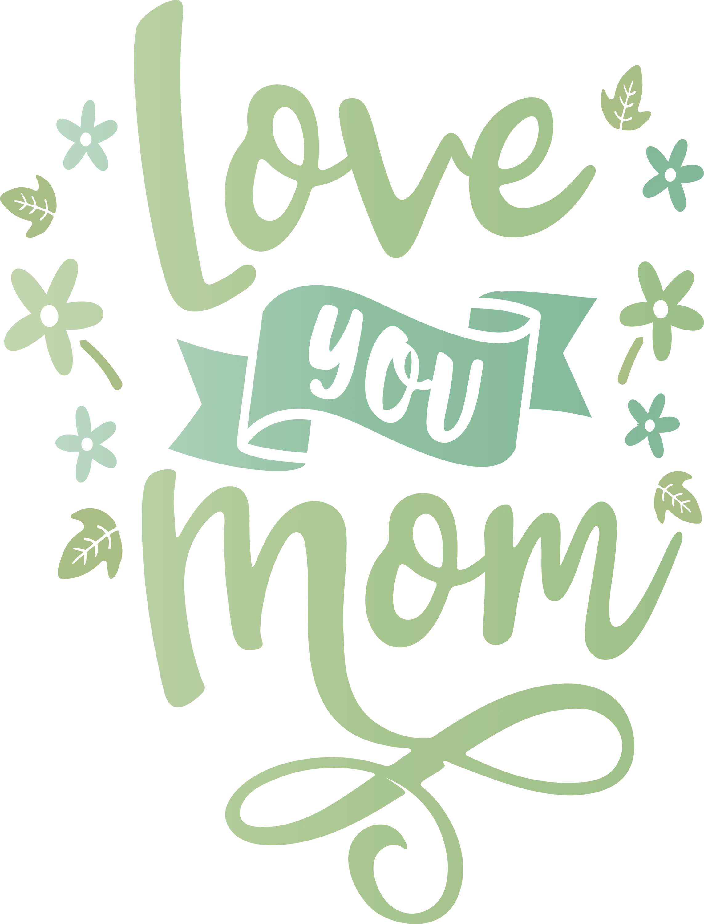 Love You Mom Green Calligraphy Design