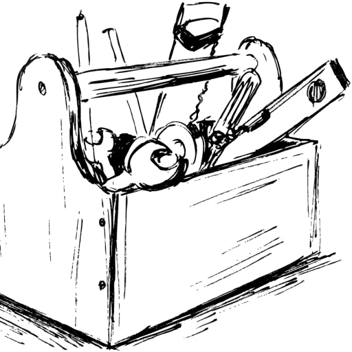 Wooden Toolbox with Tools Sketch