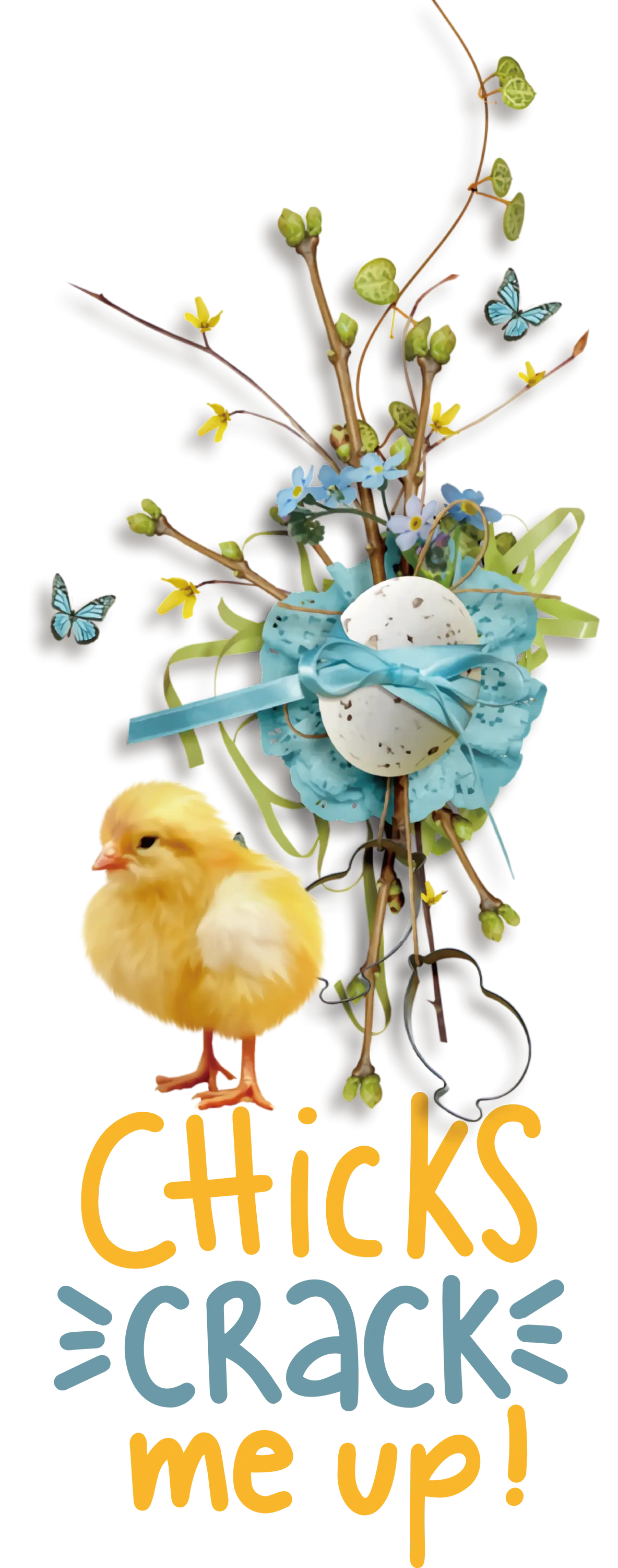 Cute Chick with Egg and Butterflies