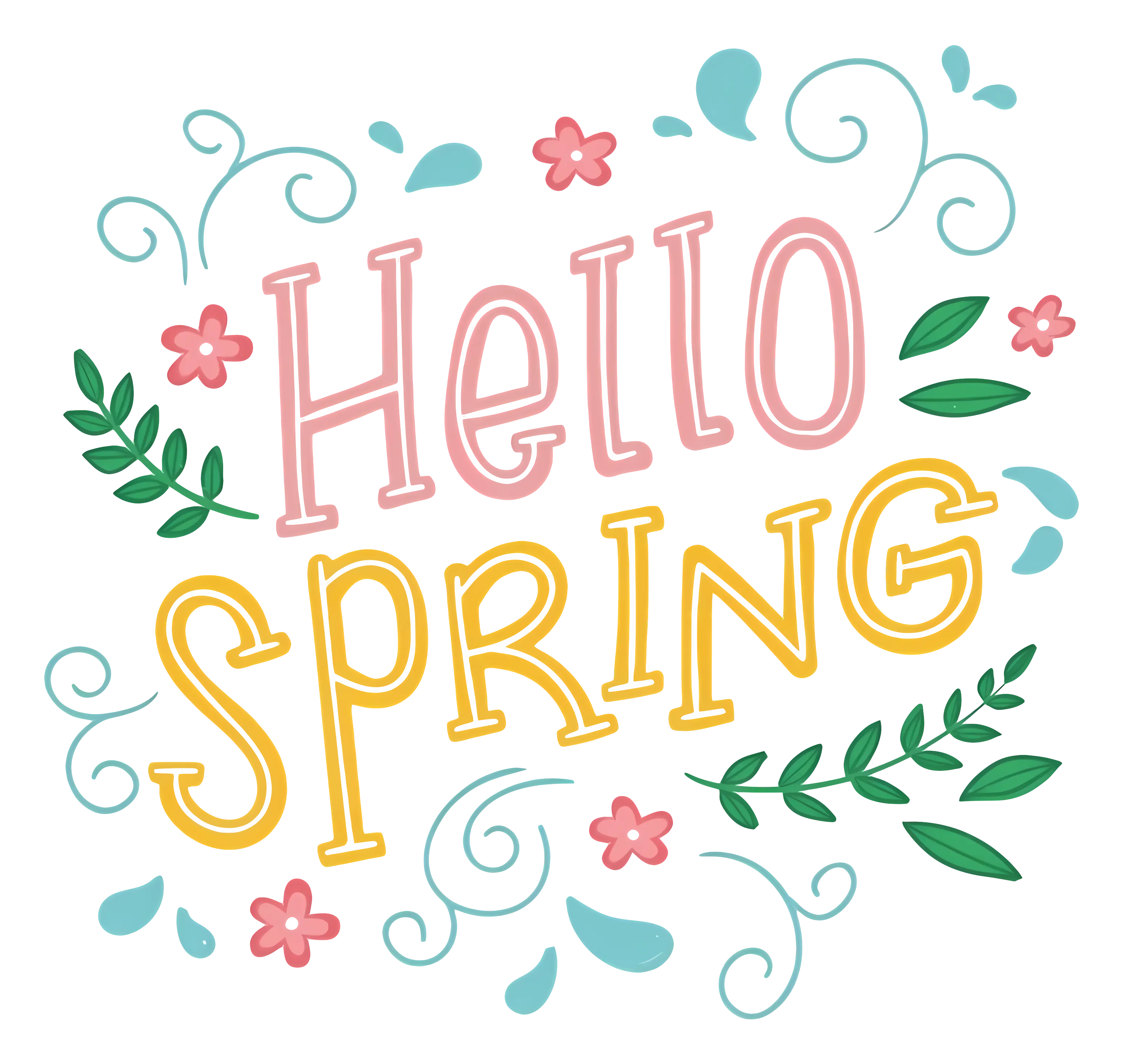 Hello Spring with Floral Decorations Illustration