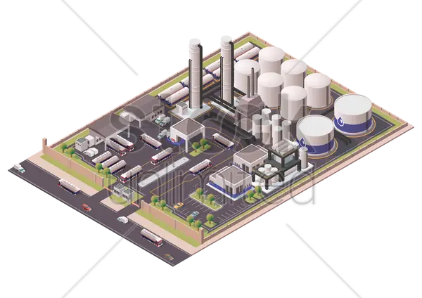 Isometric Illustration of Industrial Facility with Tanks
