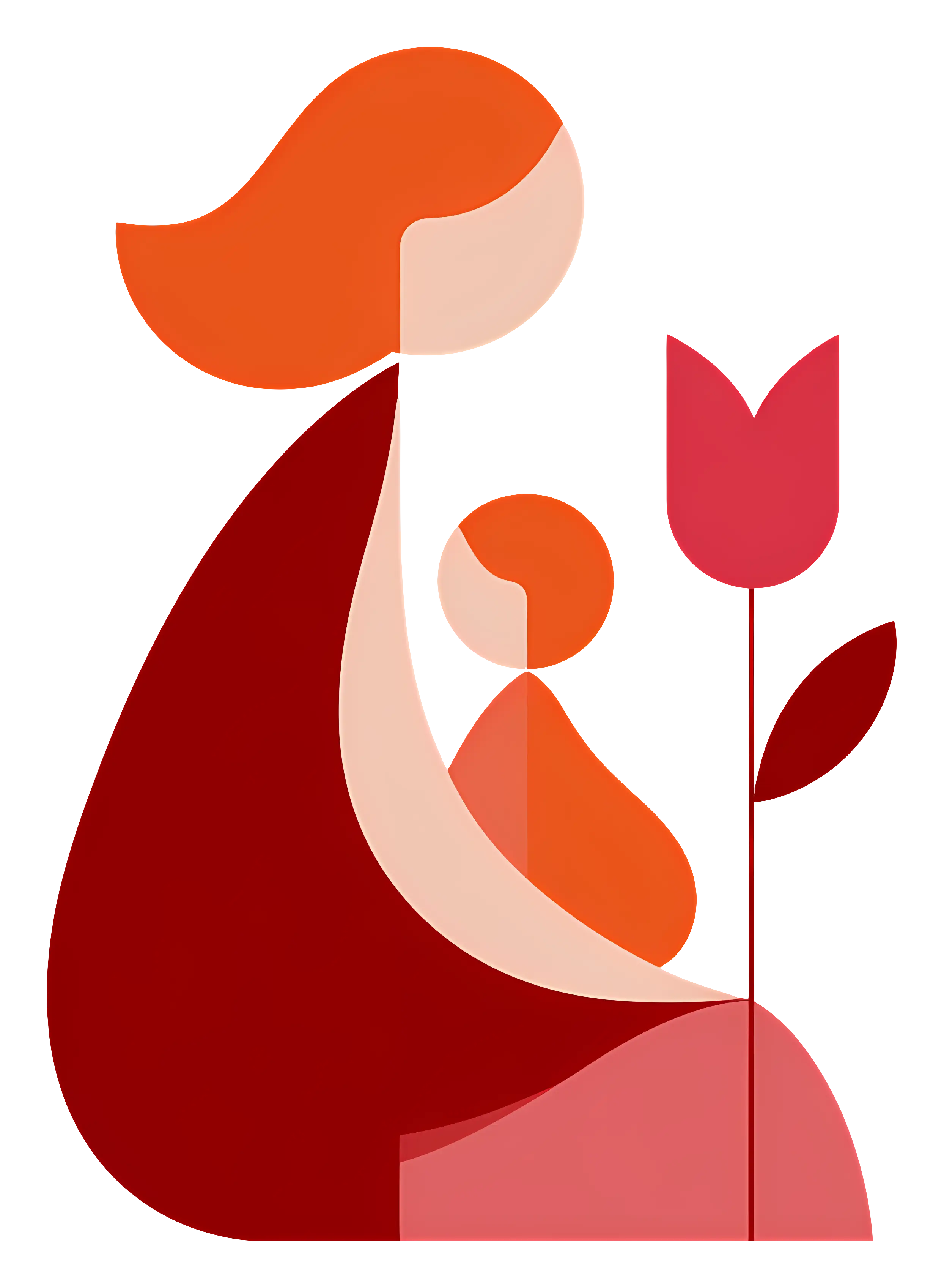 Abstract Mother and Child with Flower Illustration