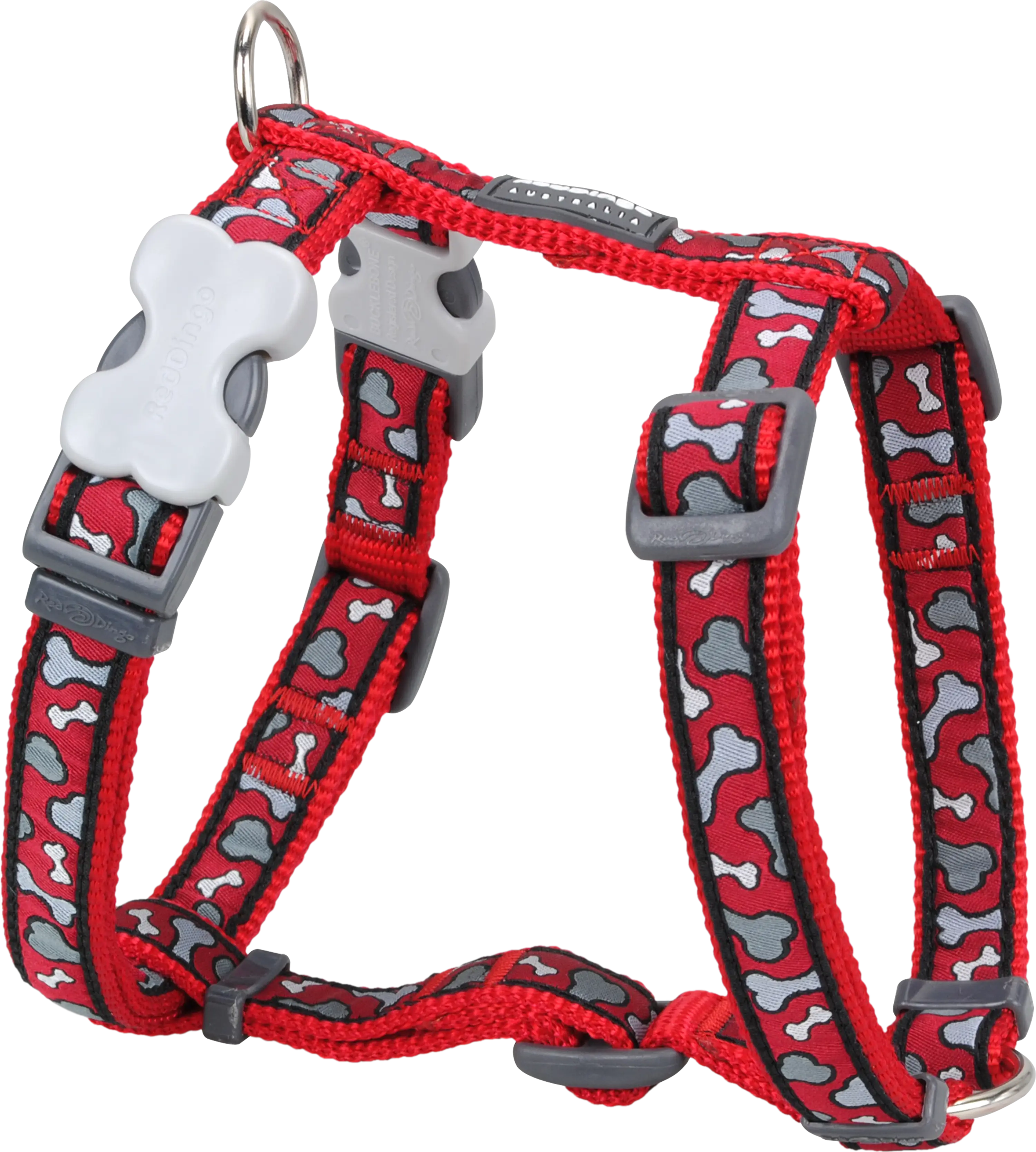 Red Dog Harness with Bone Pattern Design