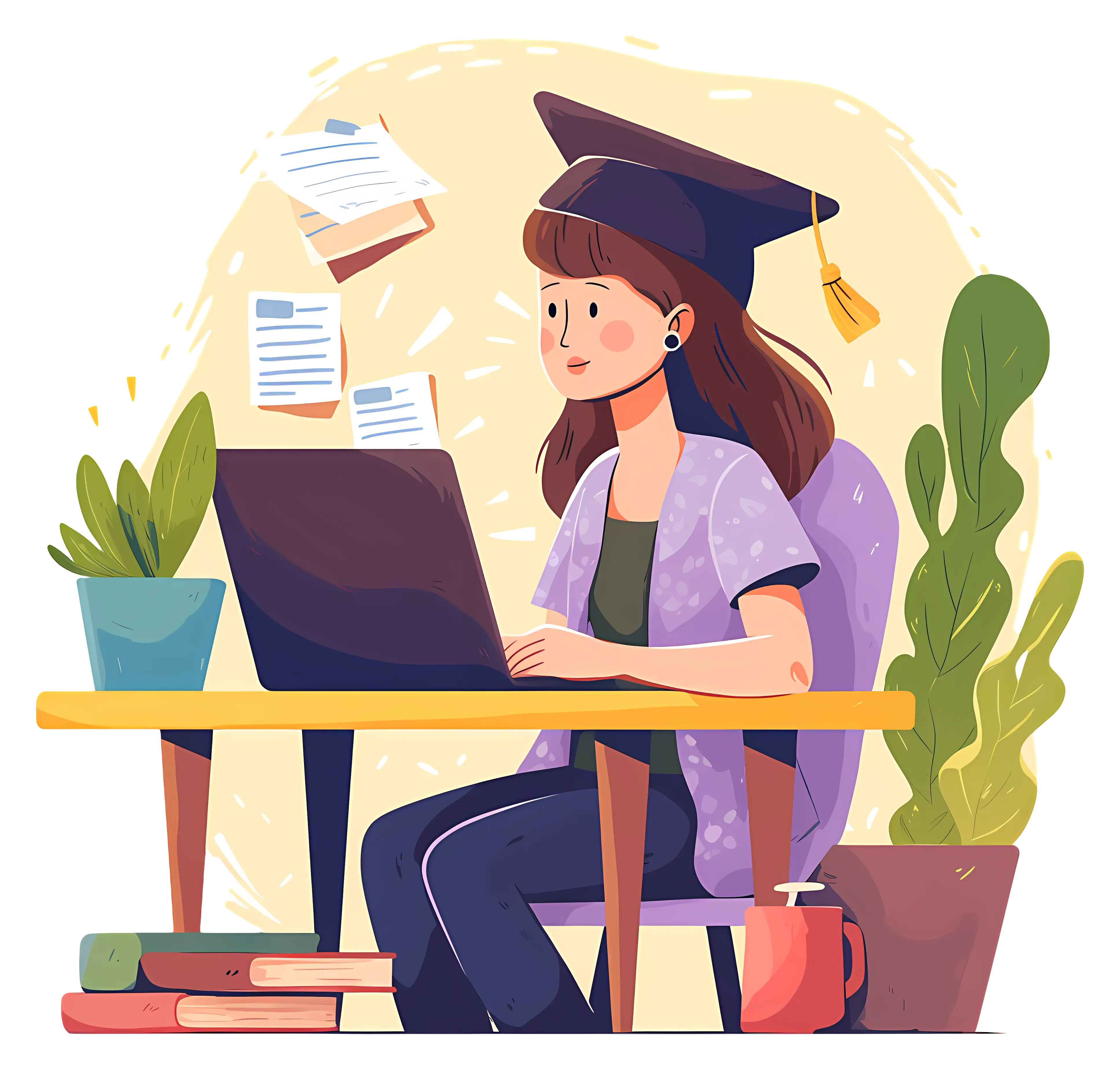 Graduate Studying at Laptop