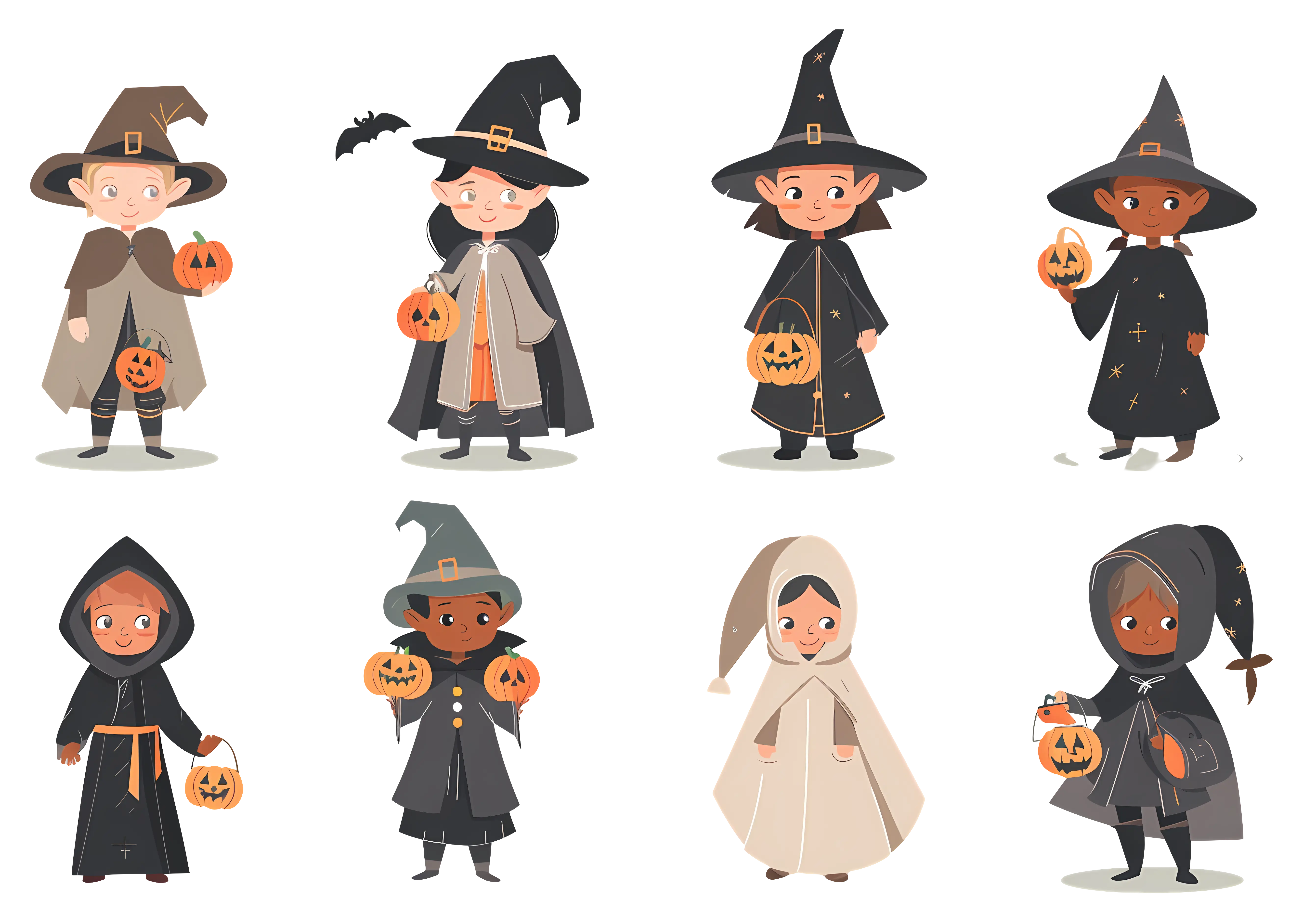 Children in Halloween Costumes with Pumpkins