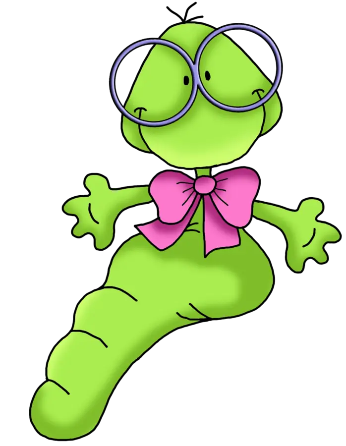 Cartoon Green Worm with Glasses and Bow Tie
