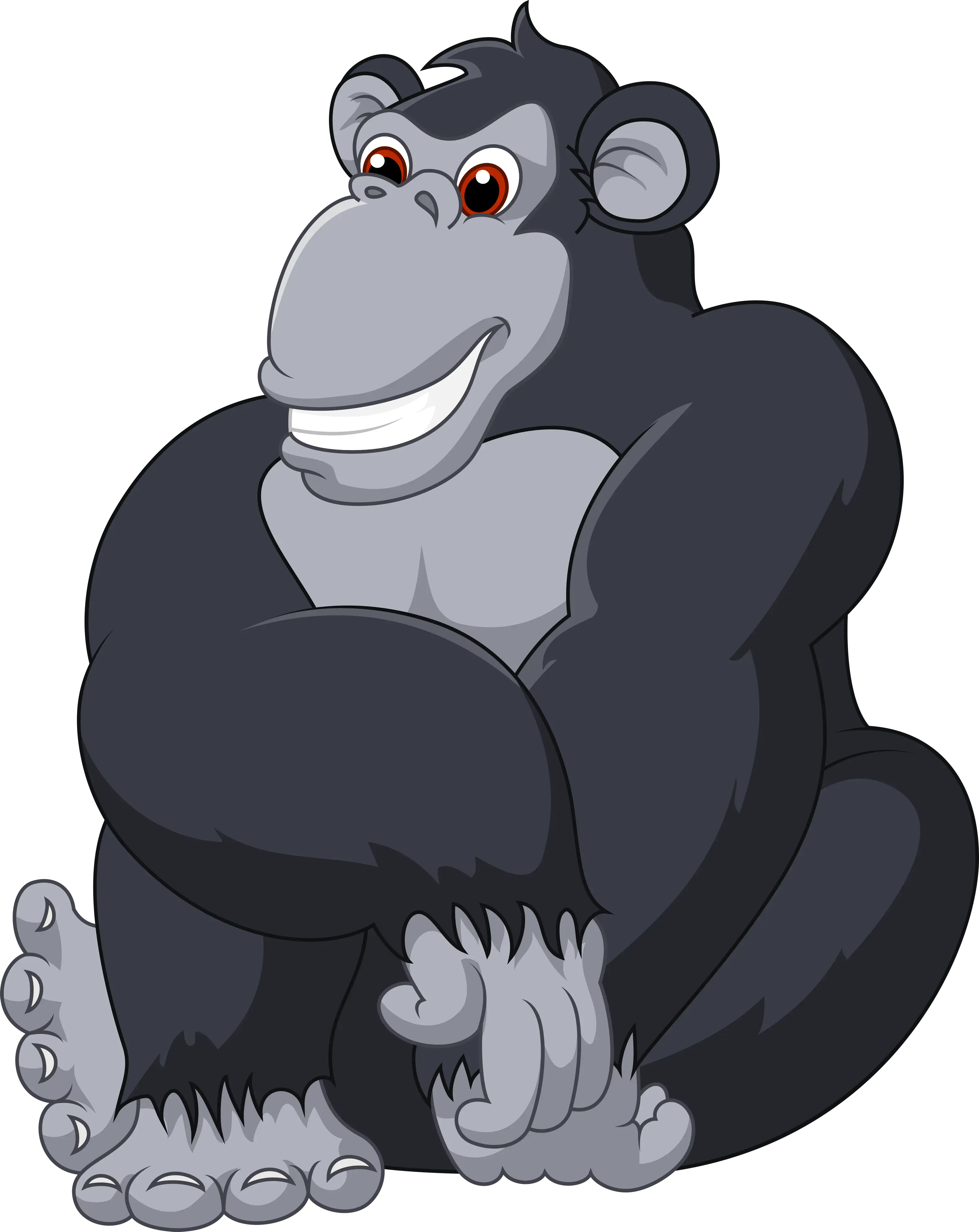 Gray Gorilla Cartoon Sitting and Smiling