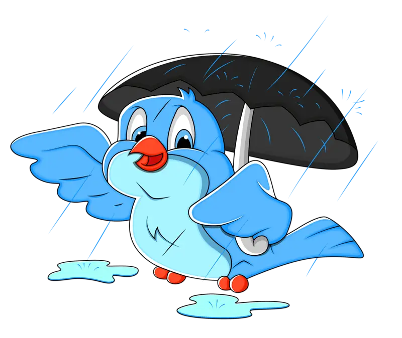 Blue Bird with Umbrella in Rain