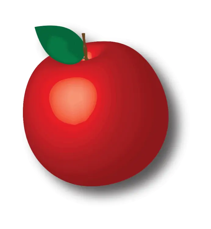 Shiny Red Apple with Green Leaf