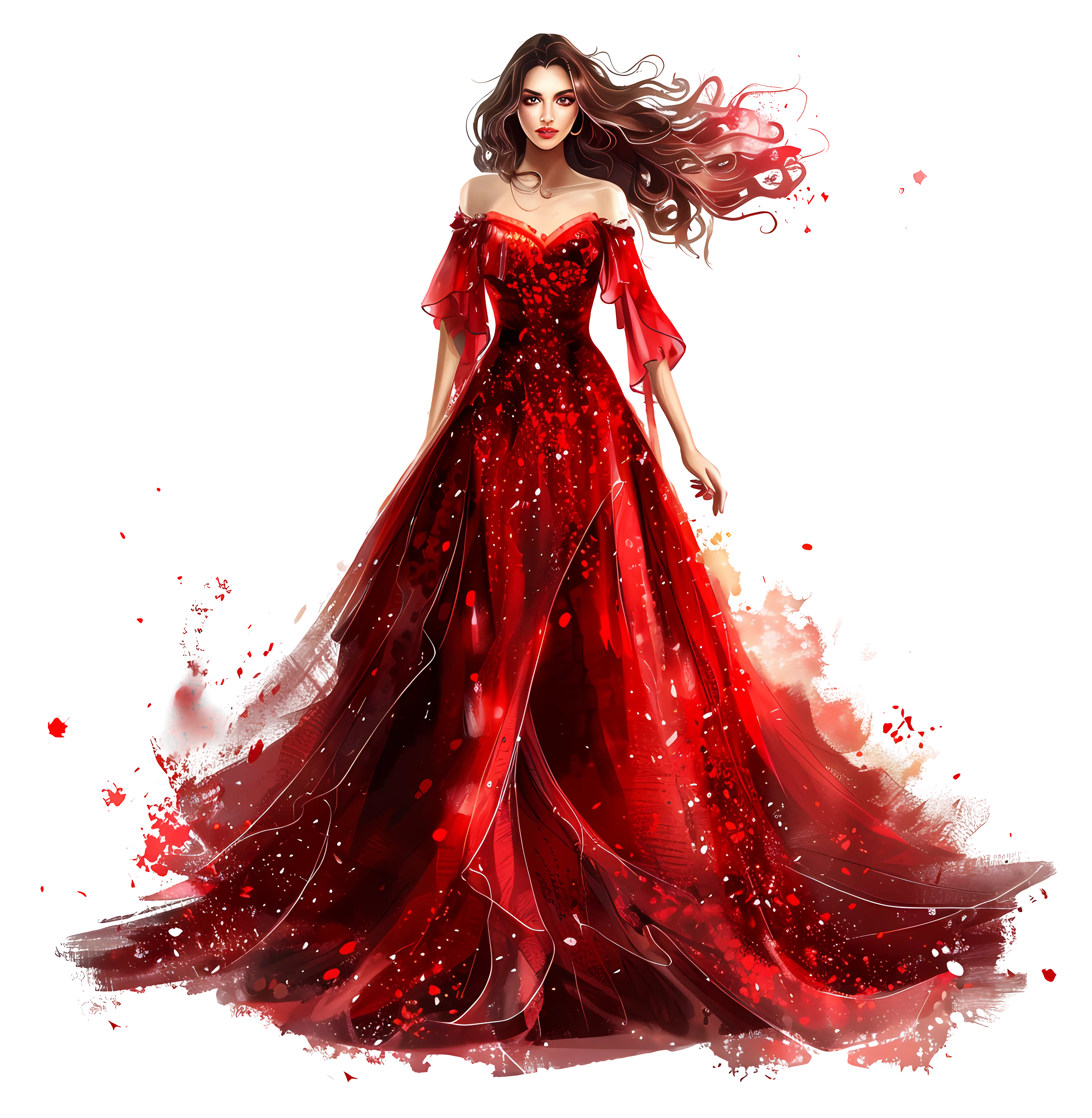 Elegant Woman in Flowing Red Dress