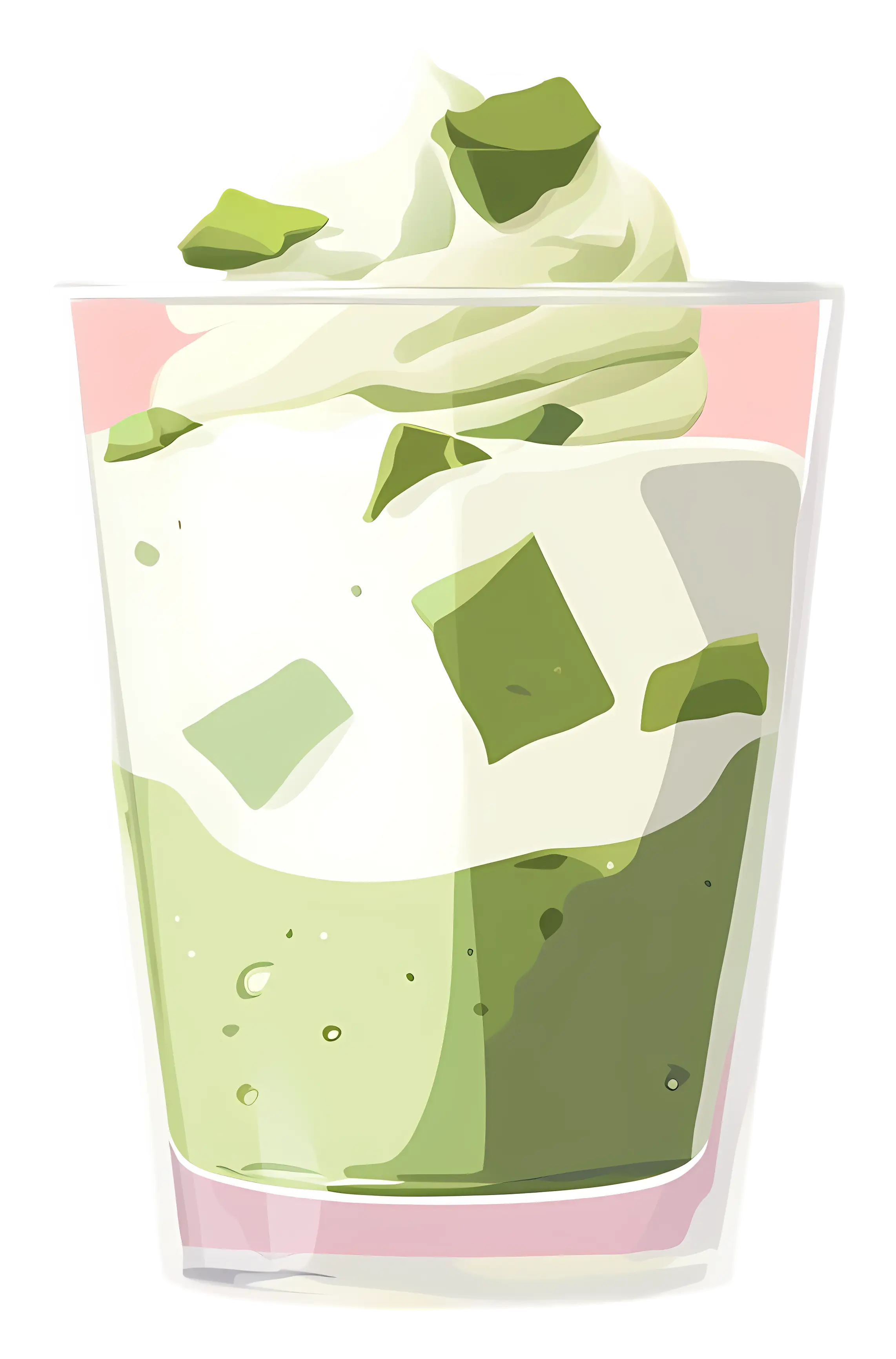 Green Dessert with Cubes and Cream