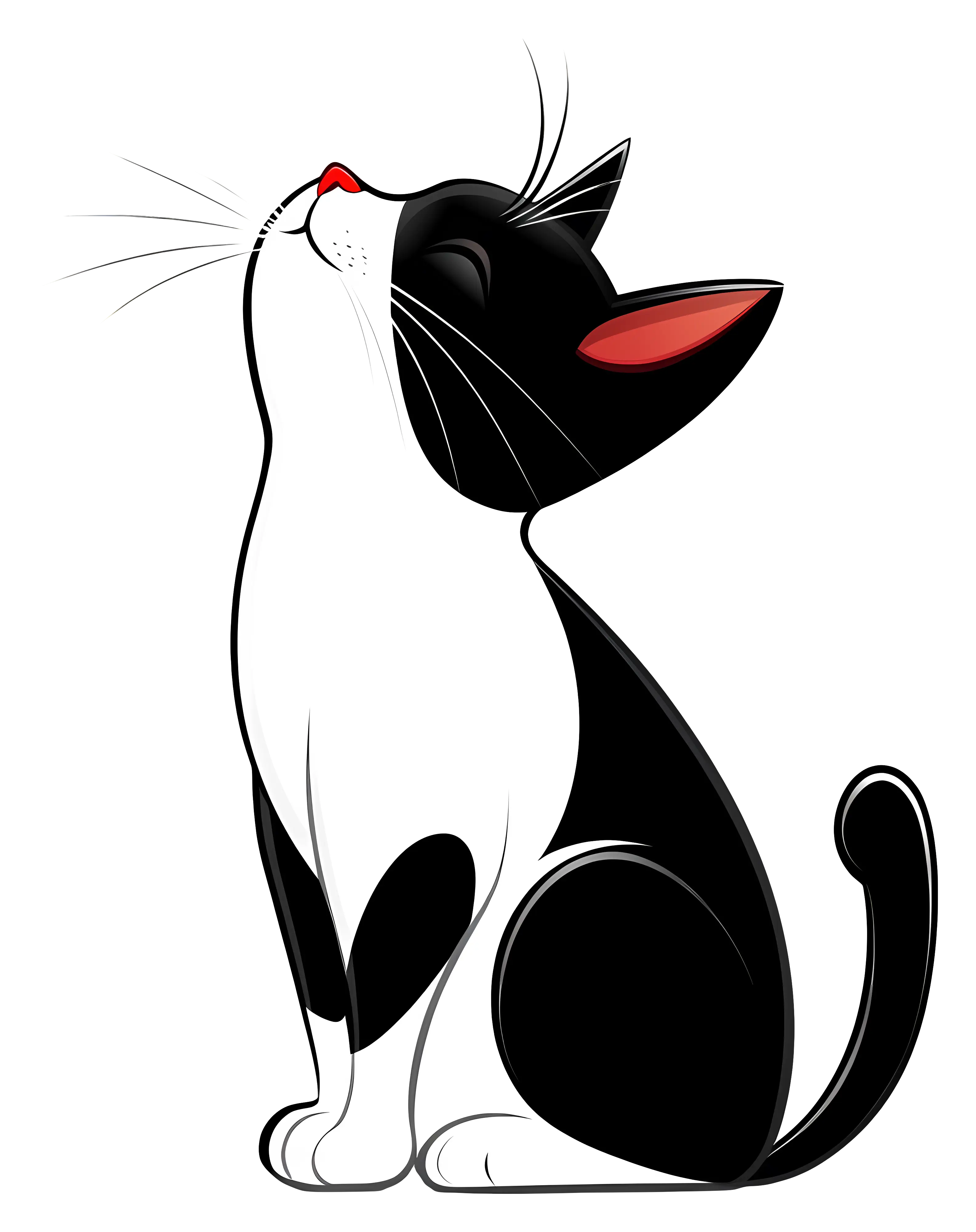 Black and White Cat in Cartoon Style