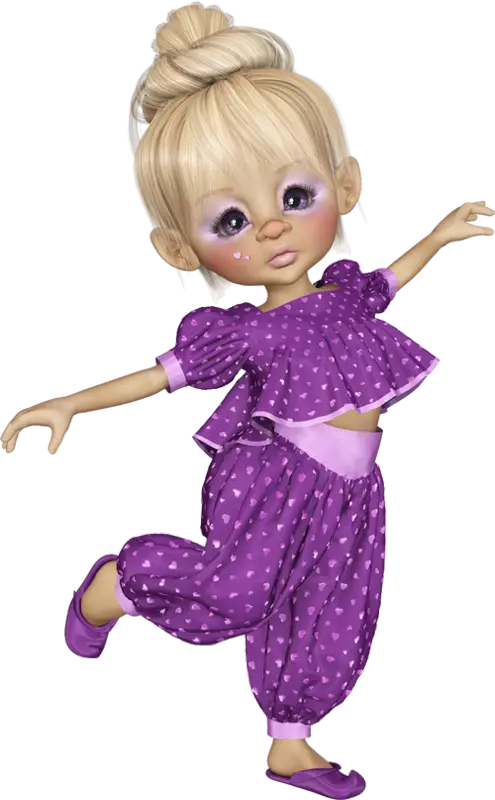 Cute Cartoon Girl in Purple Outfit