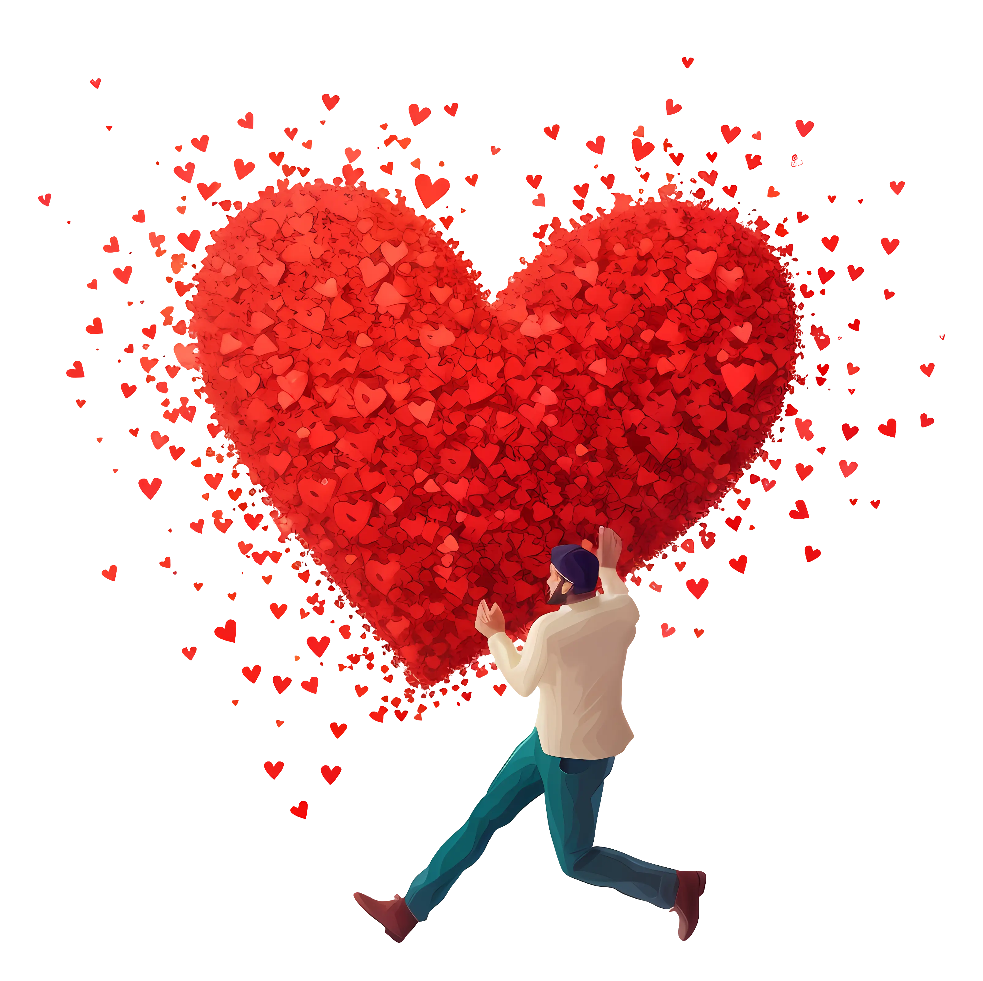 Man Holding Large Heart Composed of Small Hearts