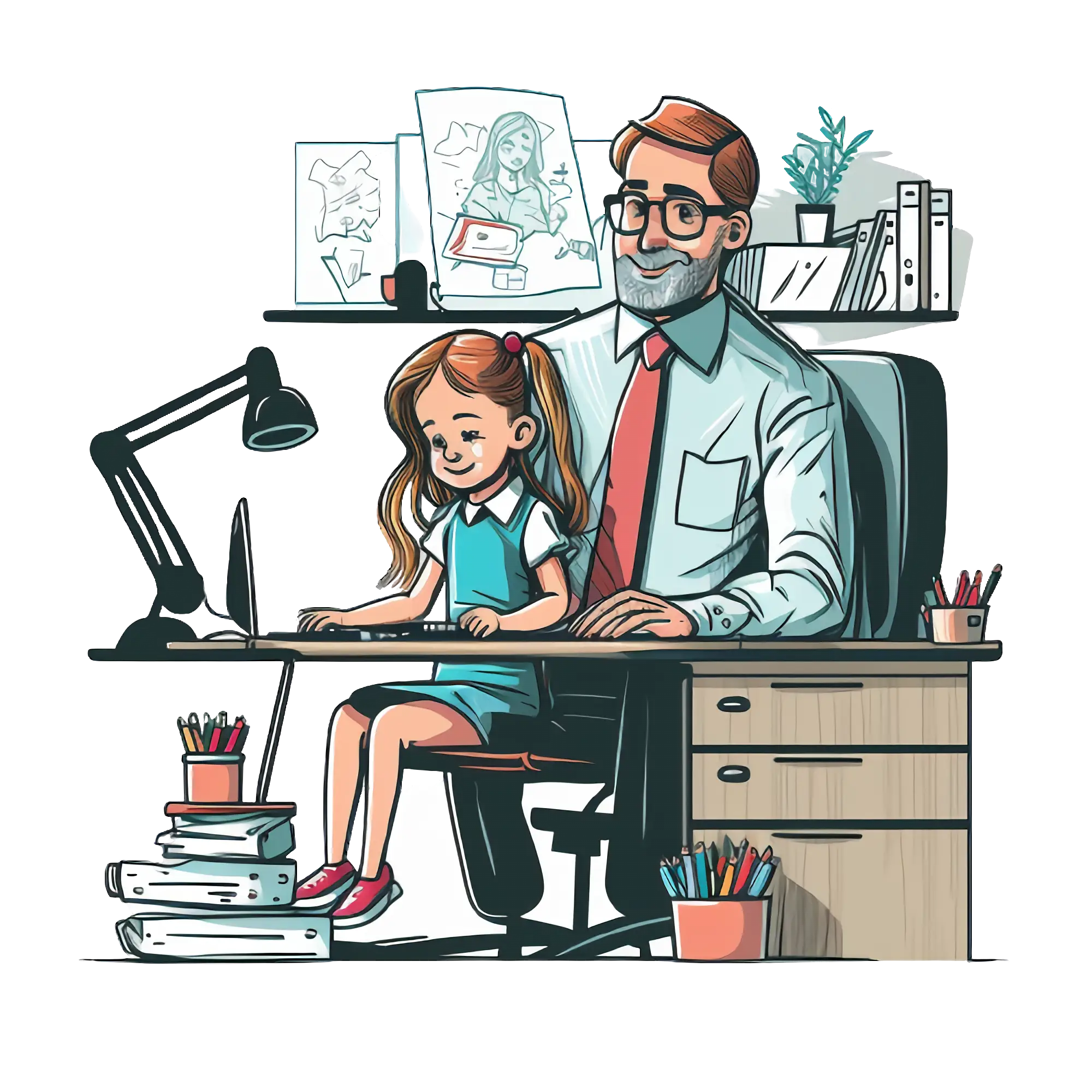 Father and Daughter at Work