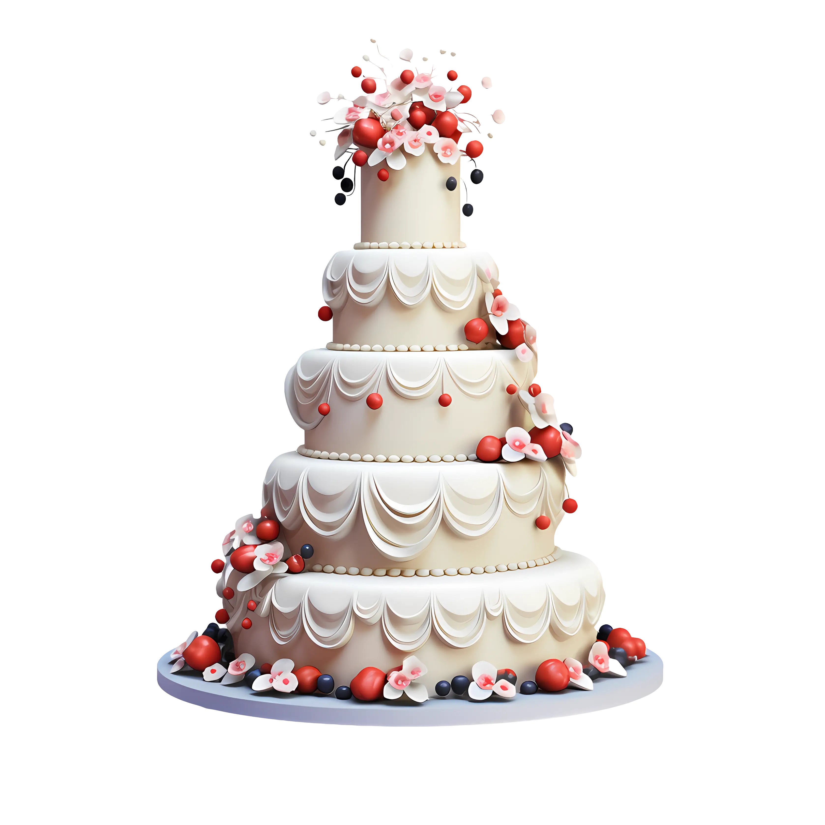 White Tiered Wedding Cake Decorated with Berries and Flowers