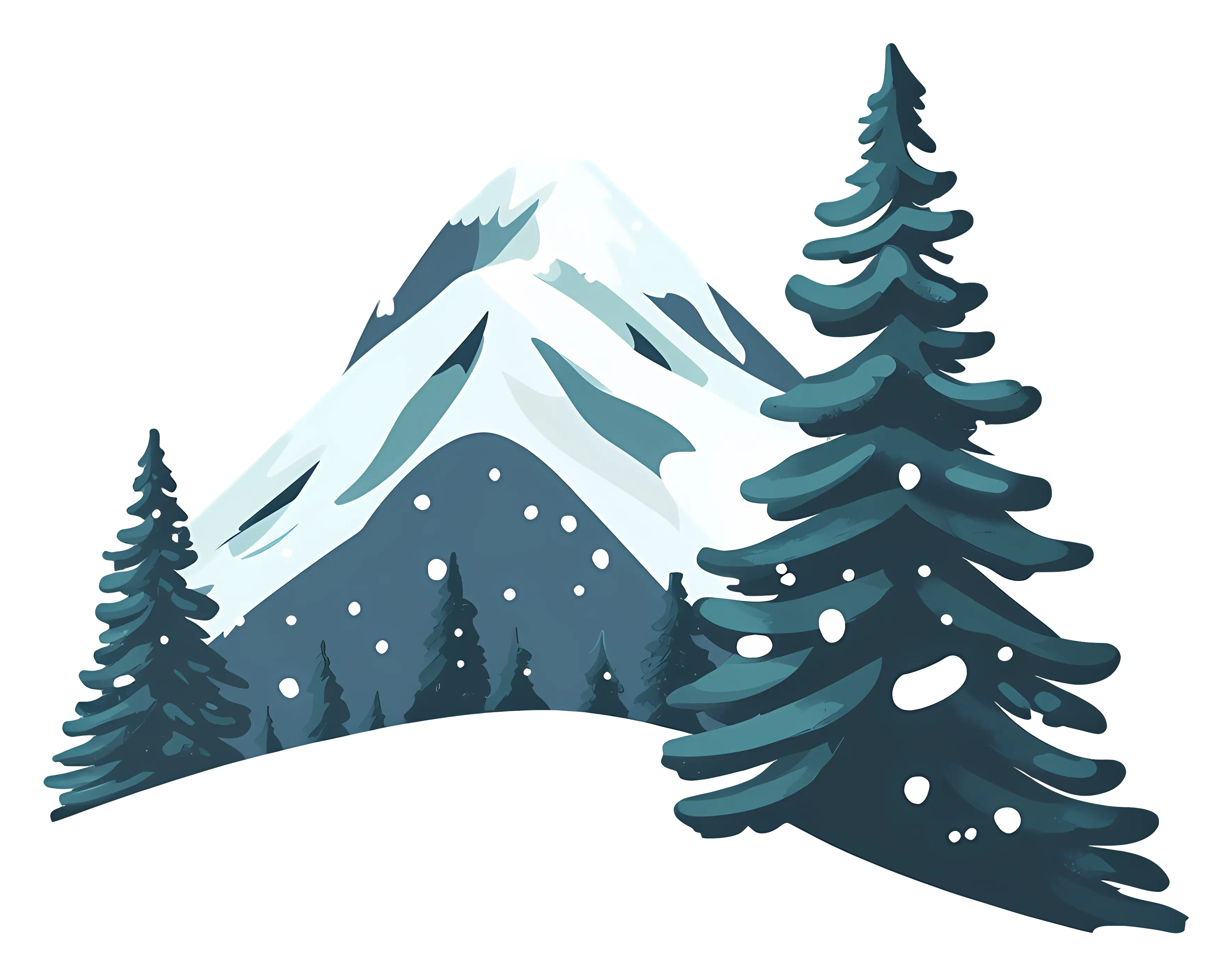Snowy Mountain with Pine Trees