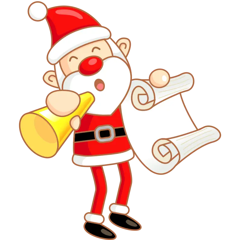 Santa Claus Cartoon with Trumpet and Scroll