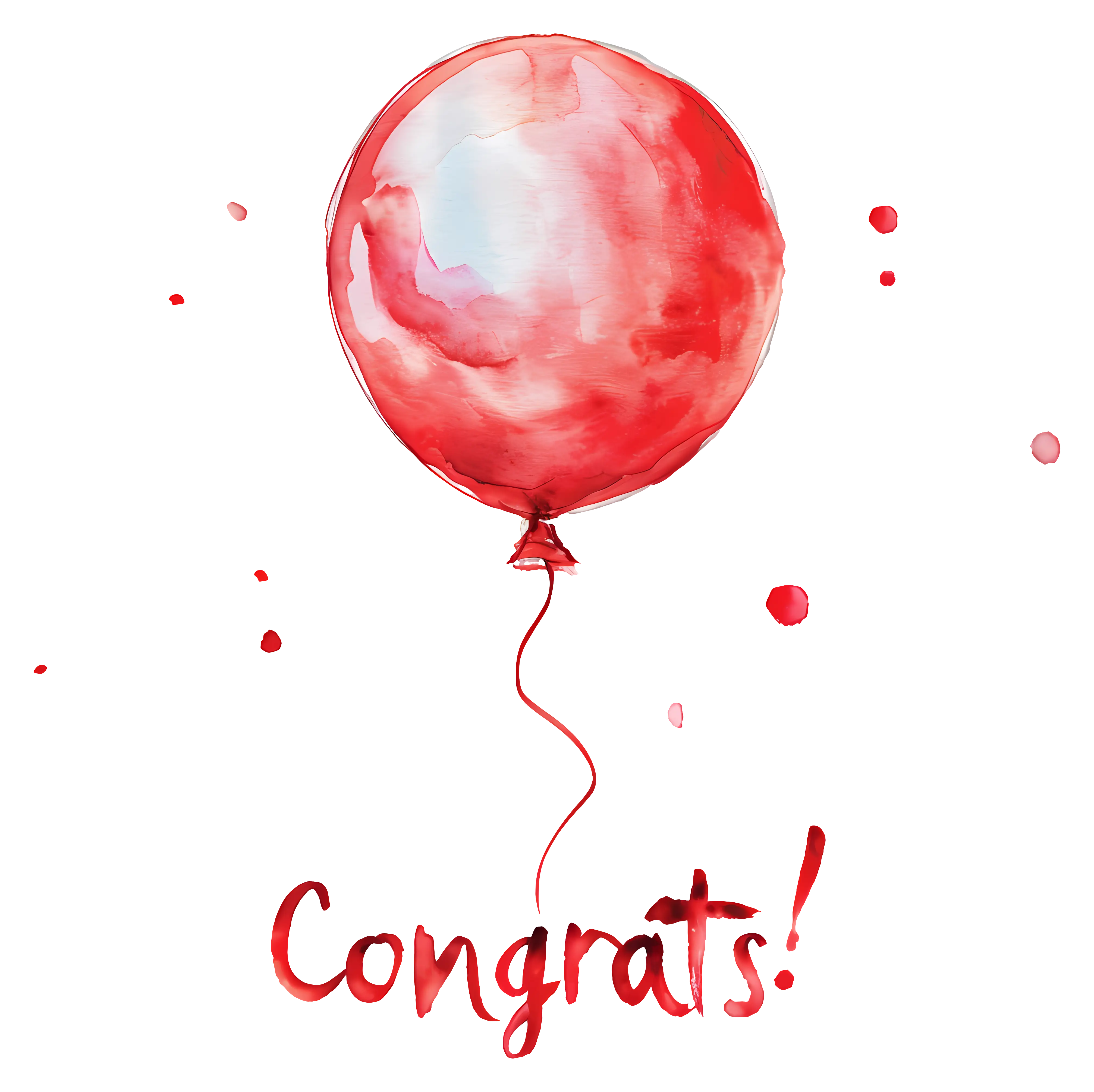 Watercolor Red Balloon with Congrats Text