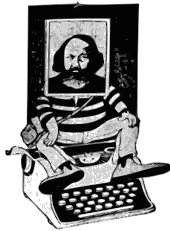 Vintage Typewriter with Writer Illustration