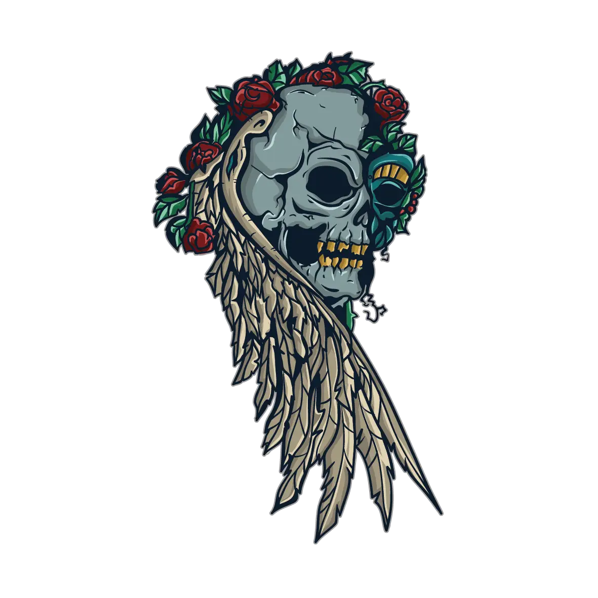Skull with Wing and Roses