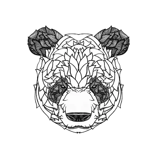 Intricate Black and White Panda Face Drawing