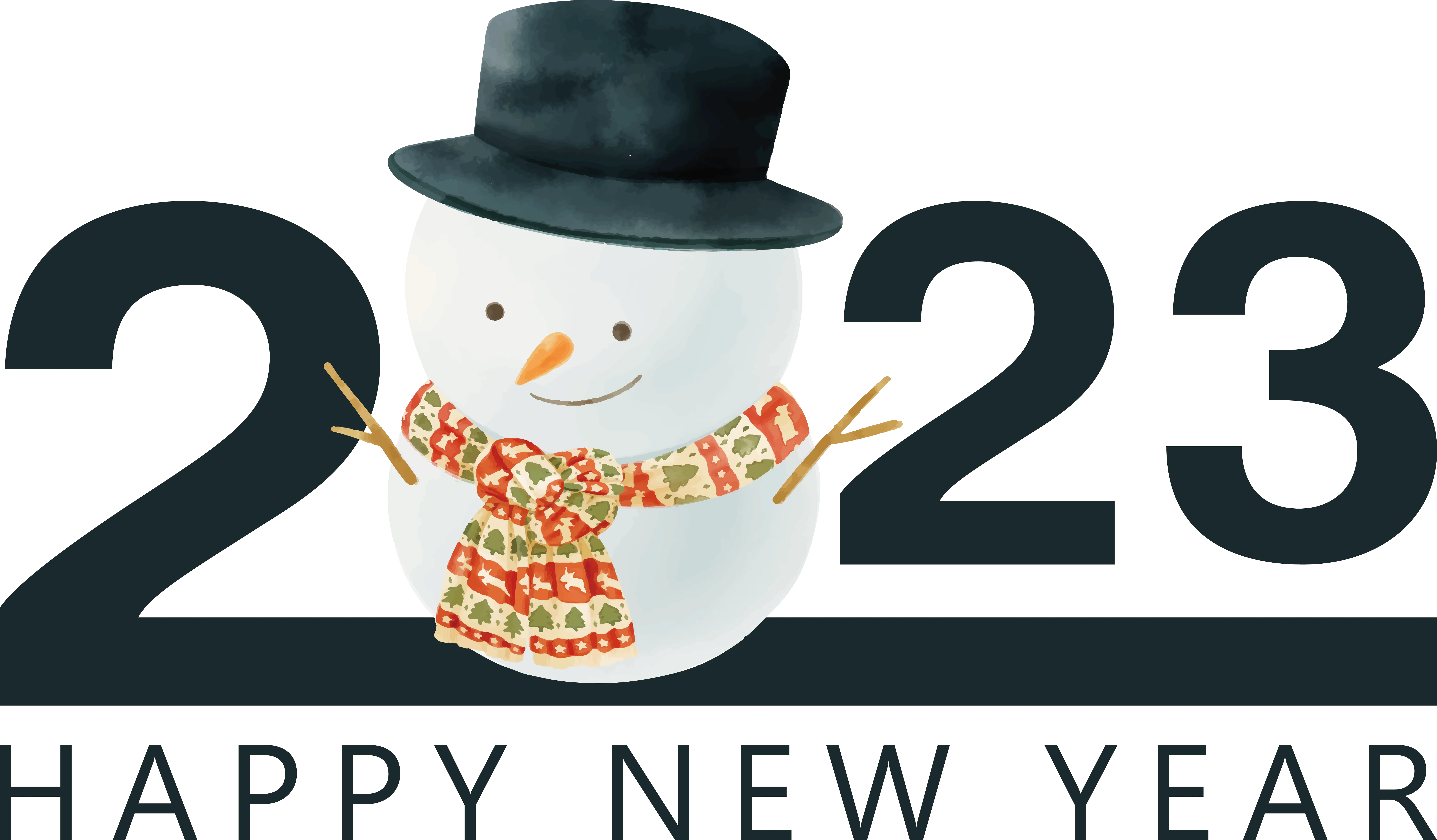 Happy New Year 2023 Snowman with Scarf