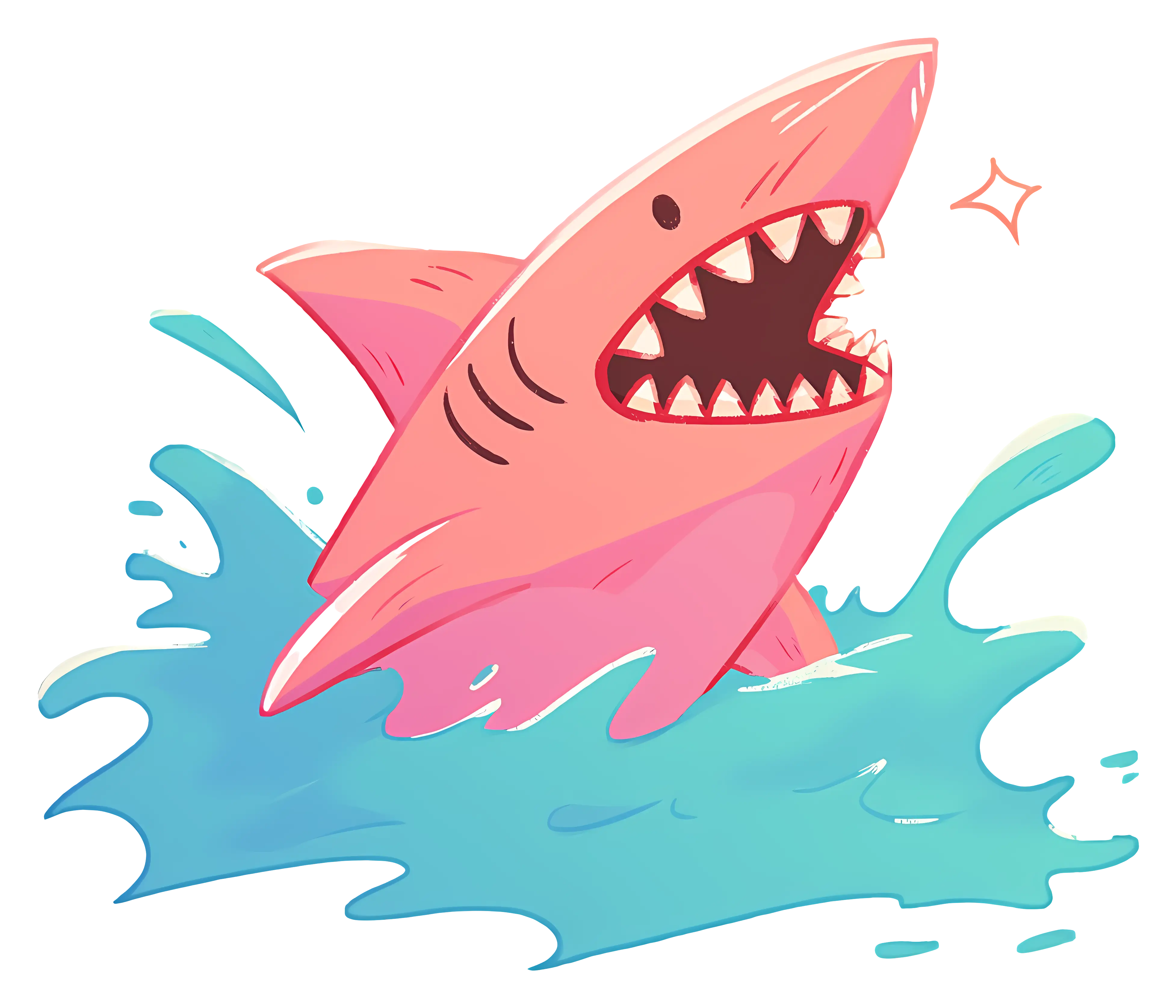 Cartoon Pink Shark Splashing