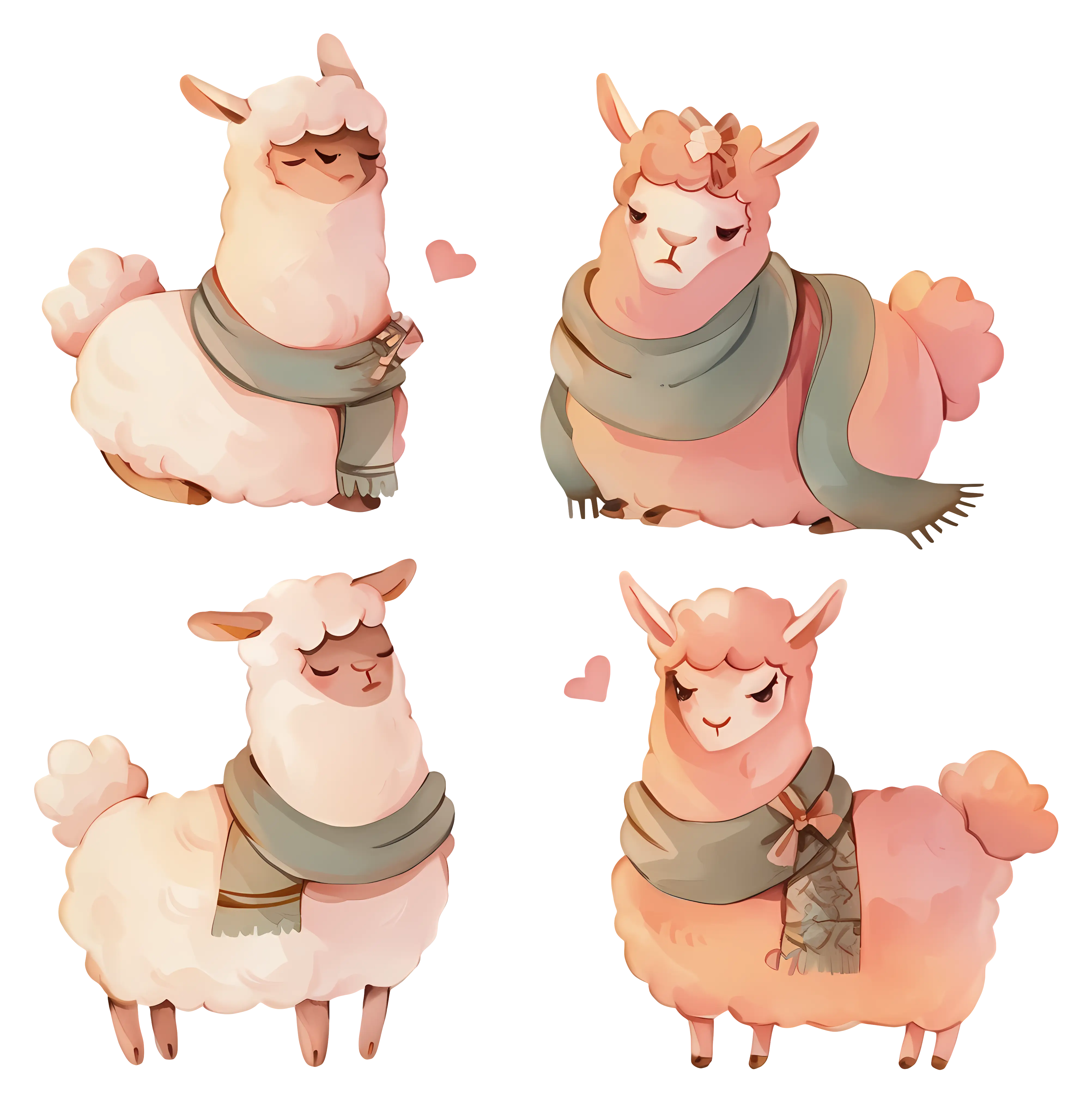 Set of Cute Cartoon Llamas in Scarves