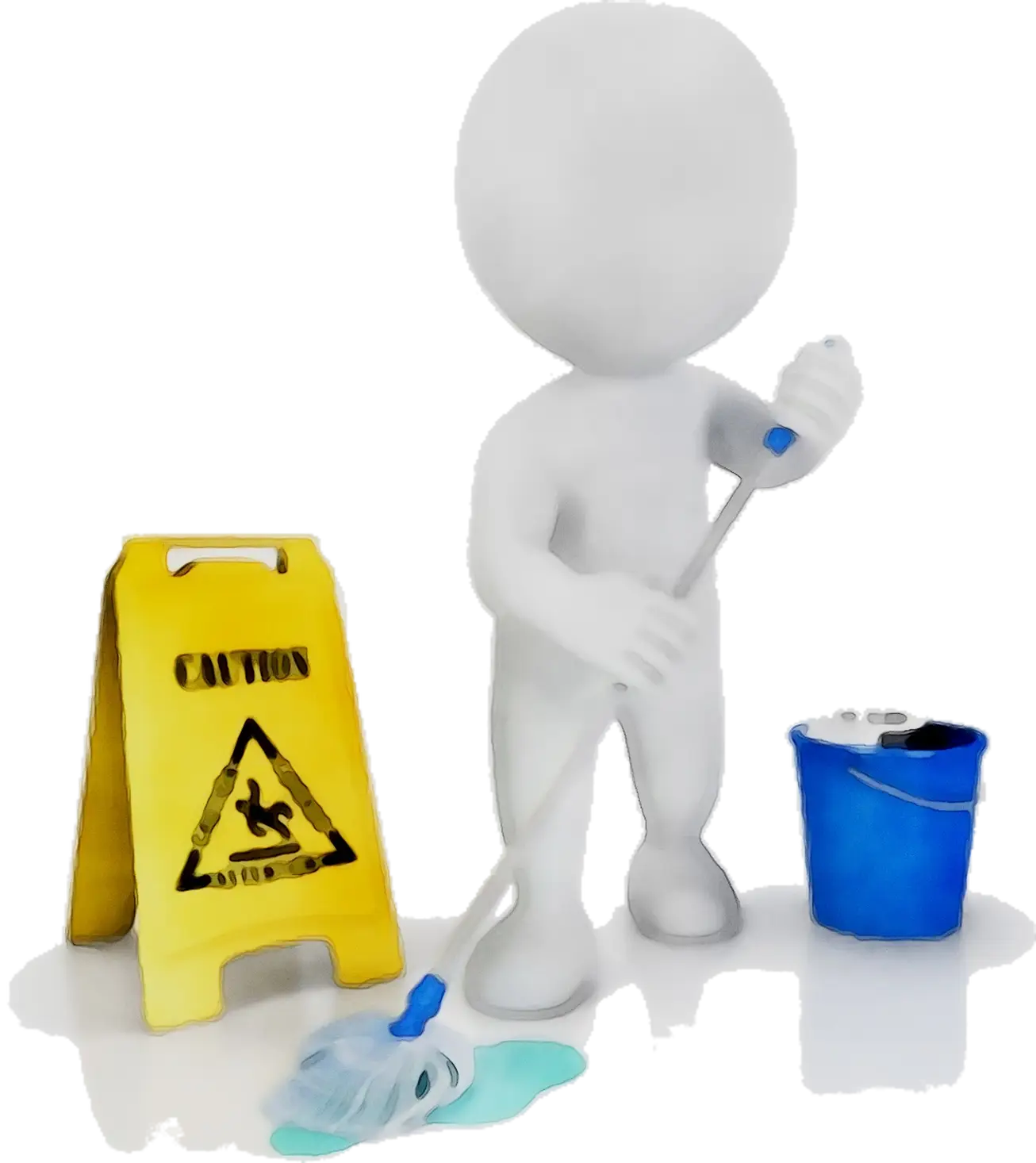 Person Cleaning with Caution Sign