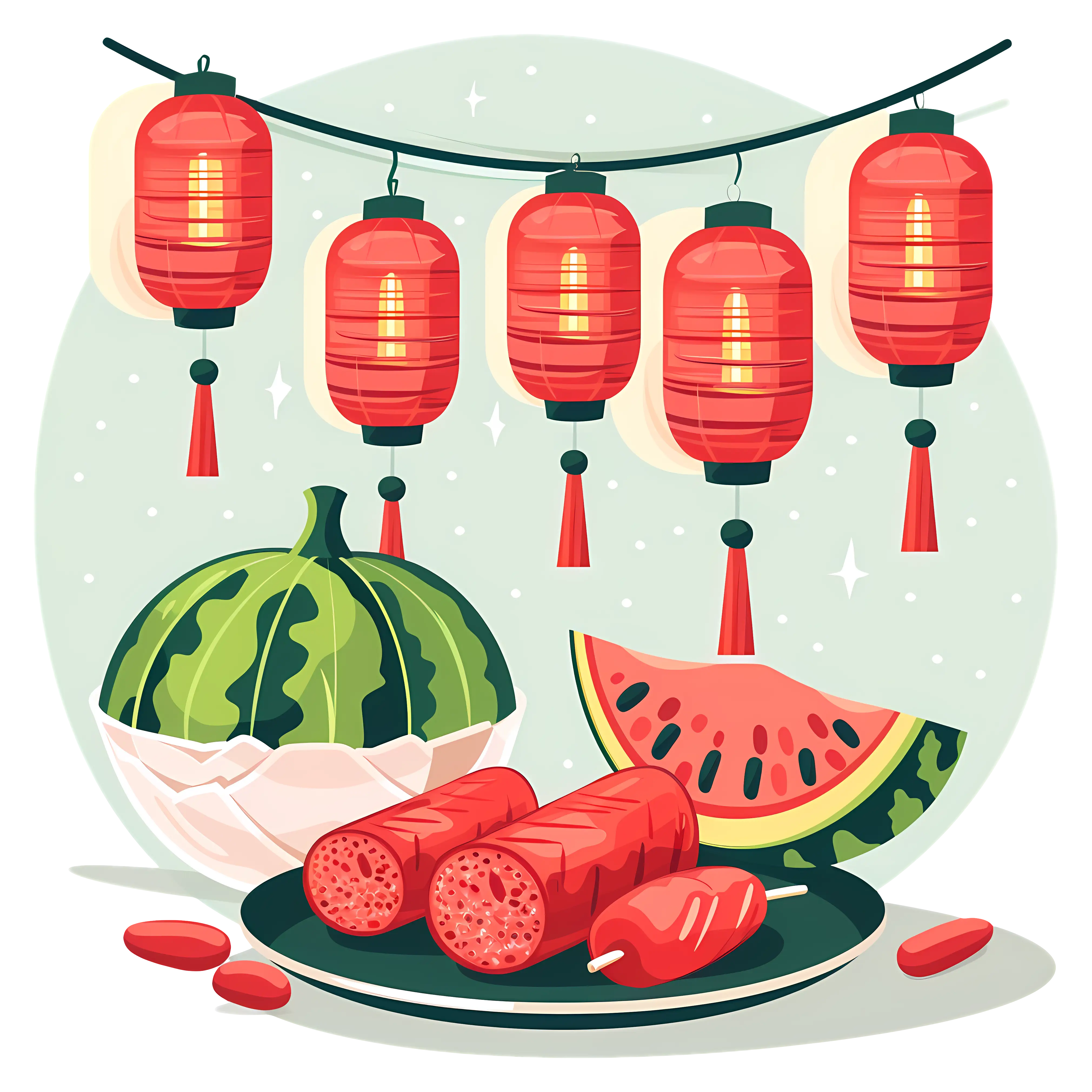 Tet Celebration with Watermelon and Lanterns