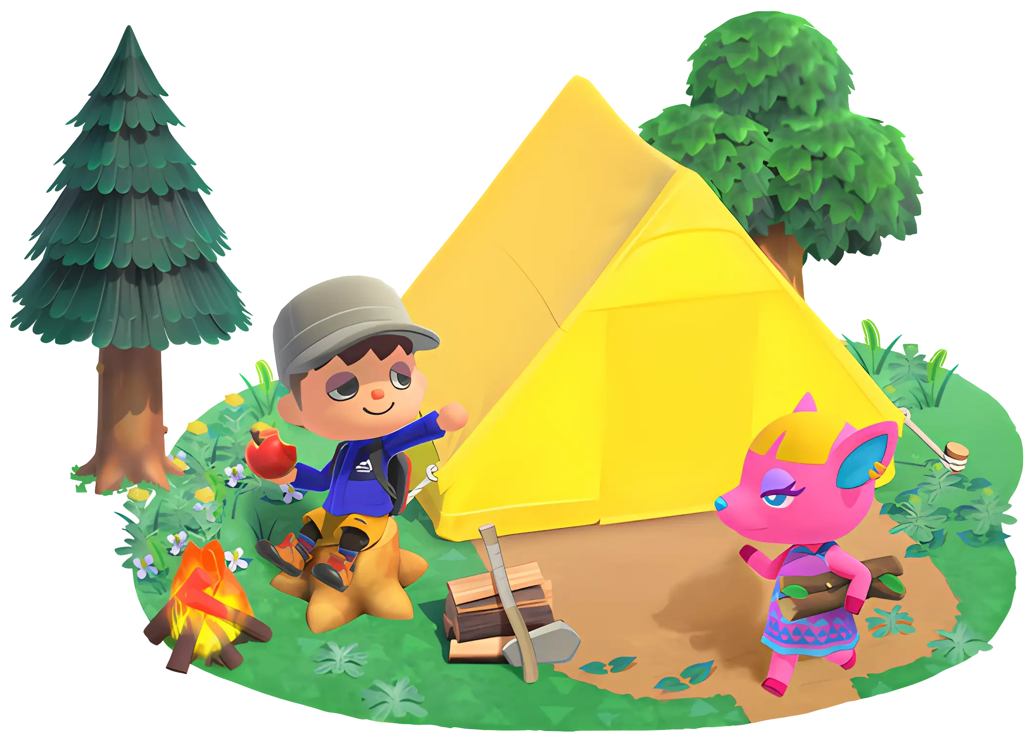 Camping Scene with Tent and Campfire