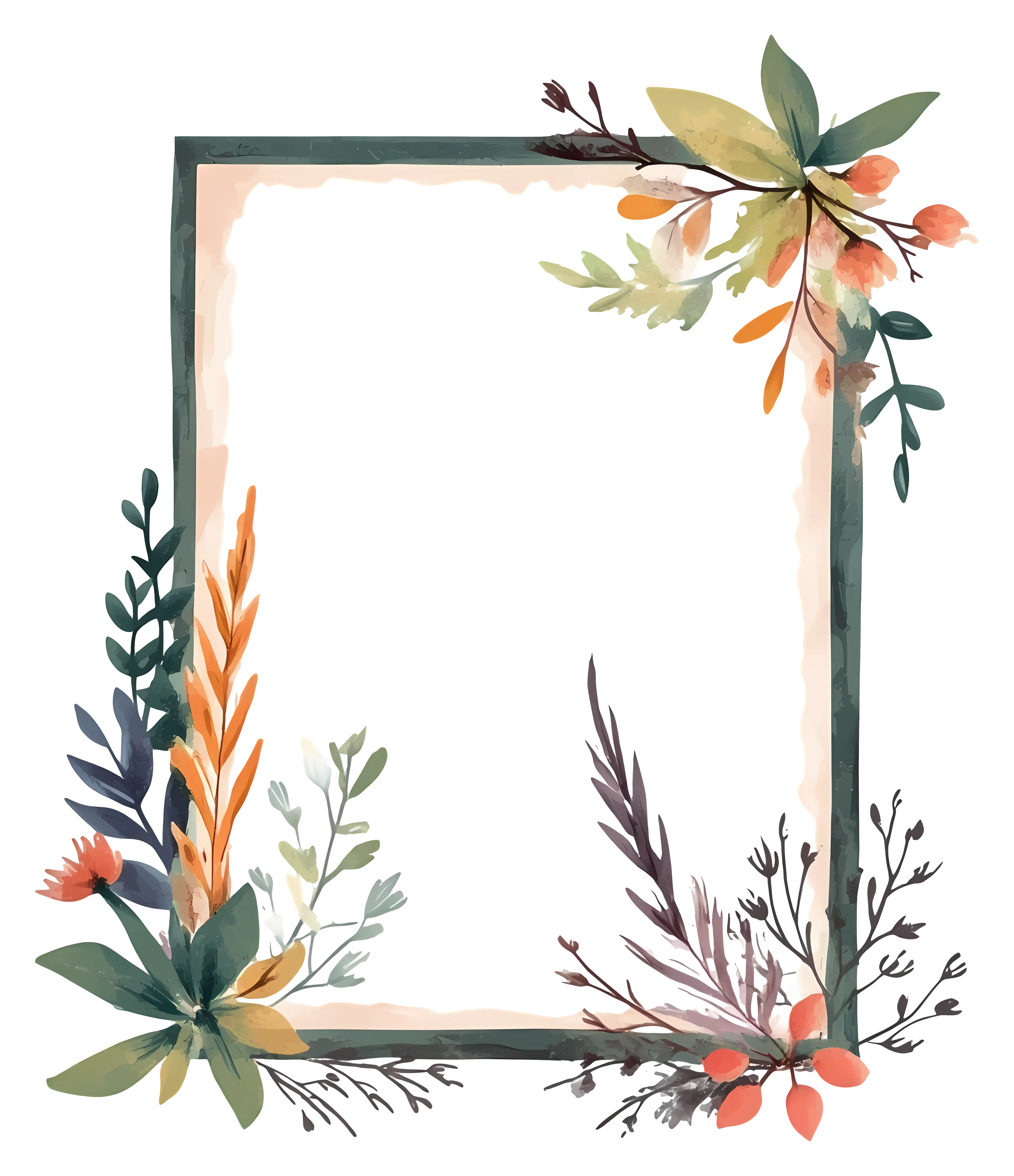 Watercolor Autumn Floral Frame Decoration
