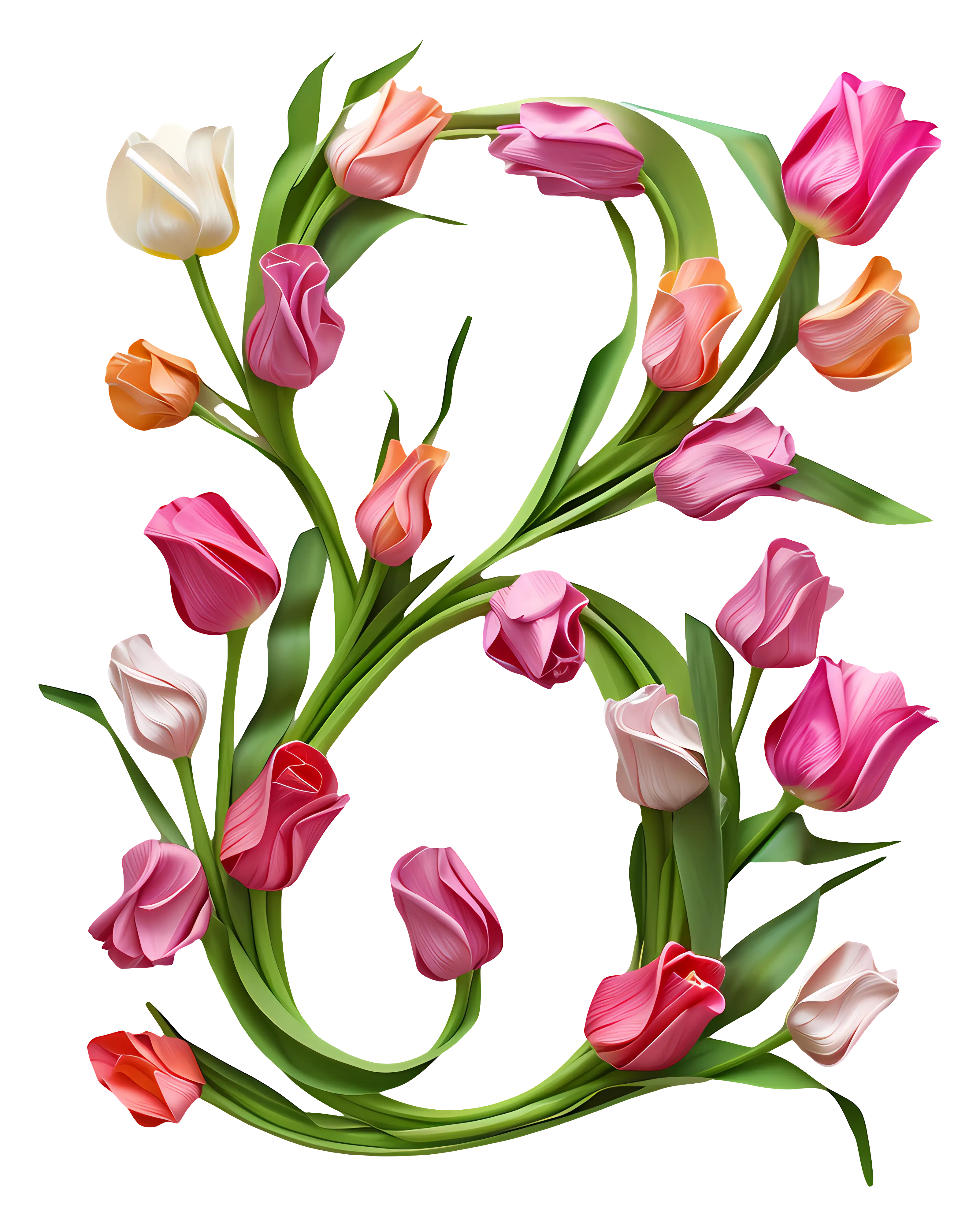 Floral Letter B Decorated with Tulips