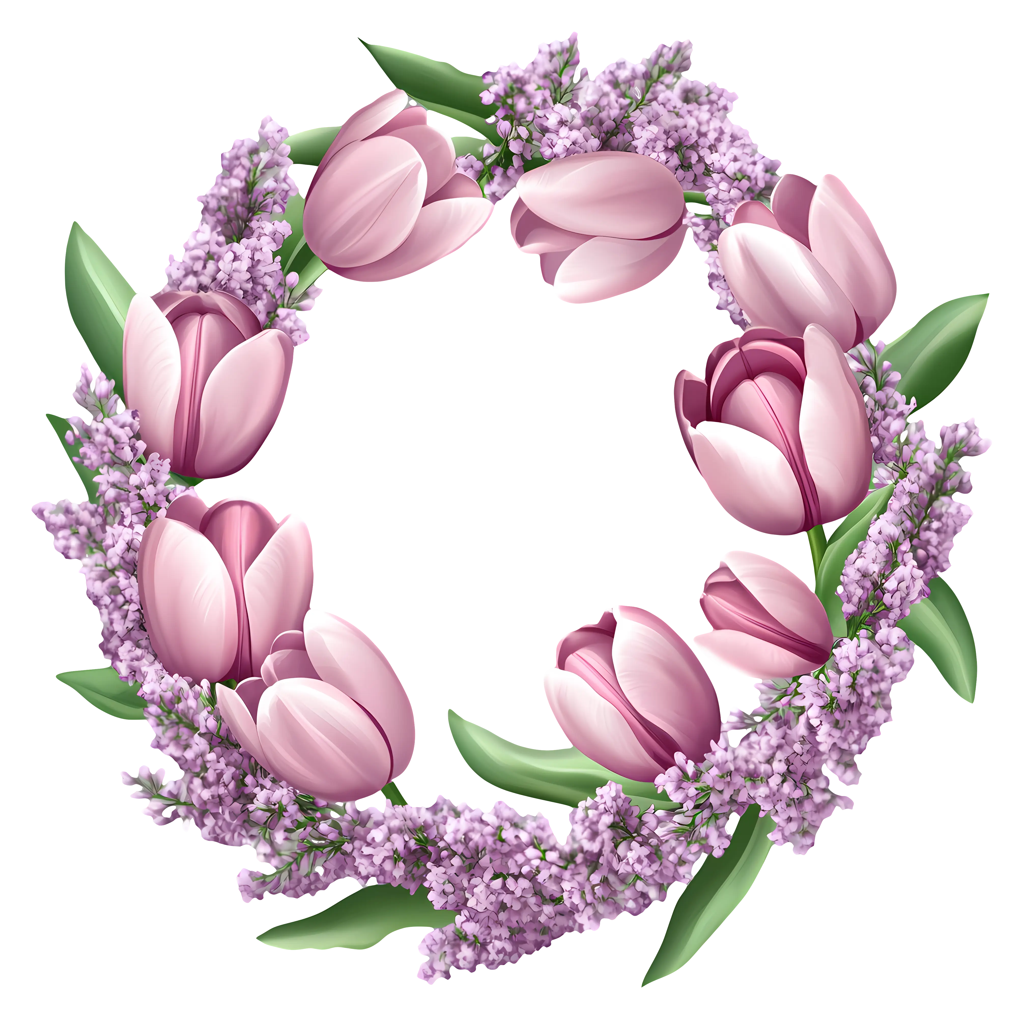 Floral Wreath with Tulips and Lilacs