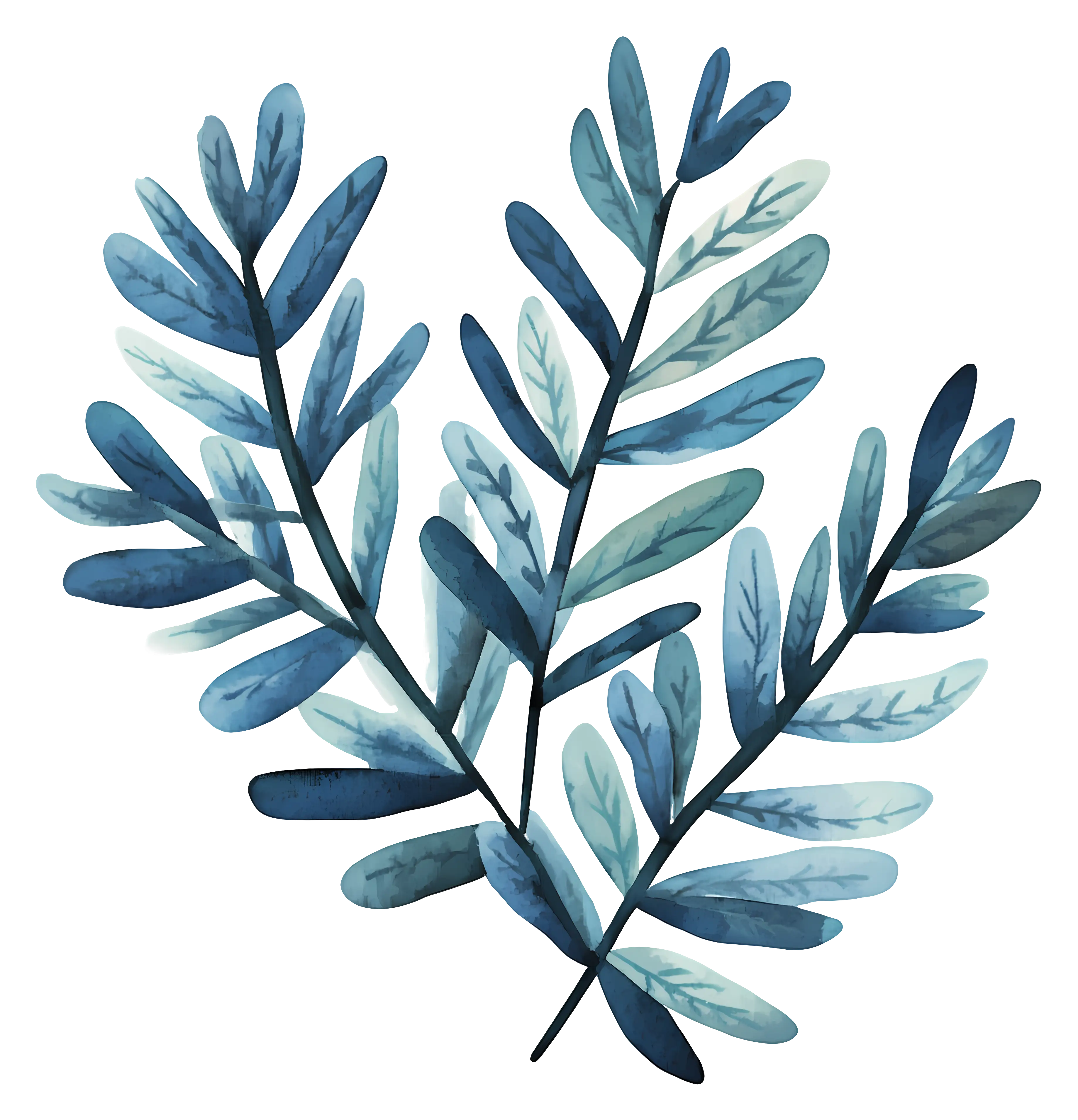 Blue Leafy Plant Watercolor Illustration