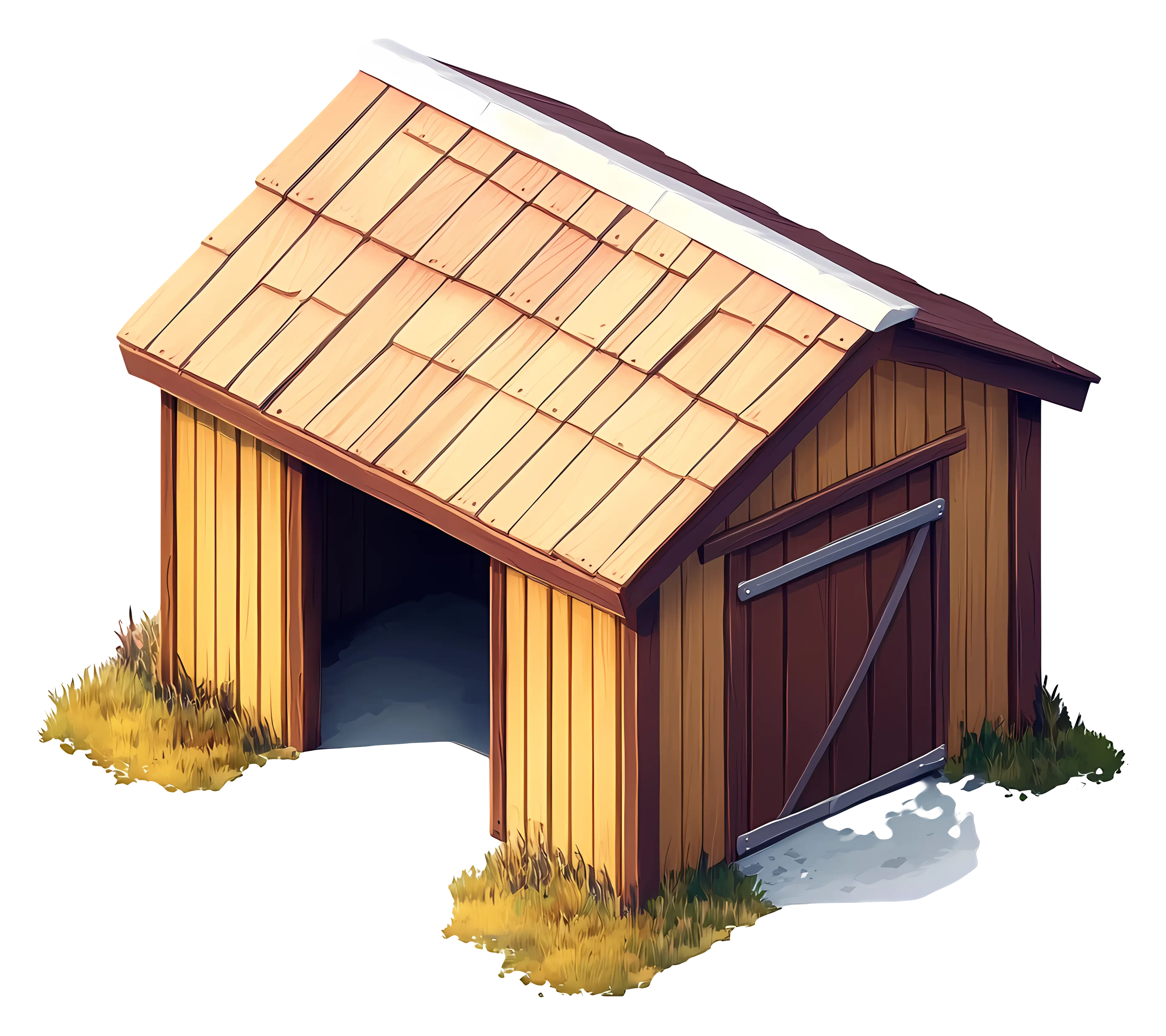 Small wooden shed with open door