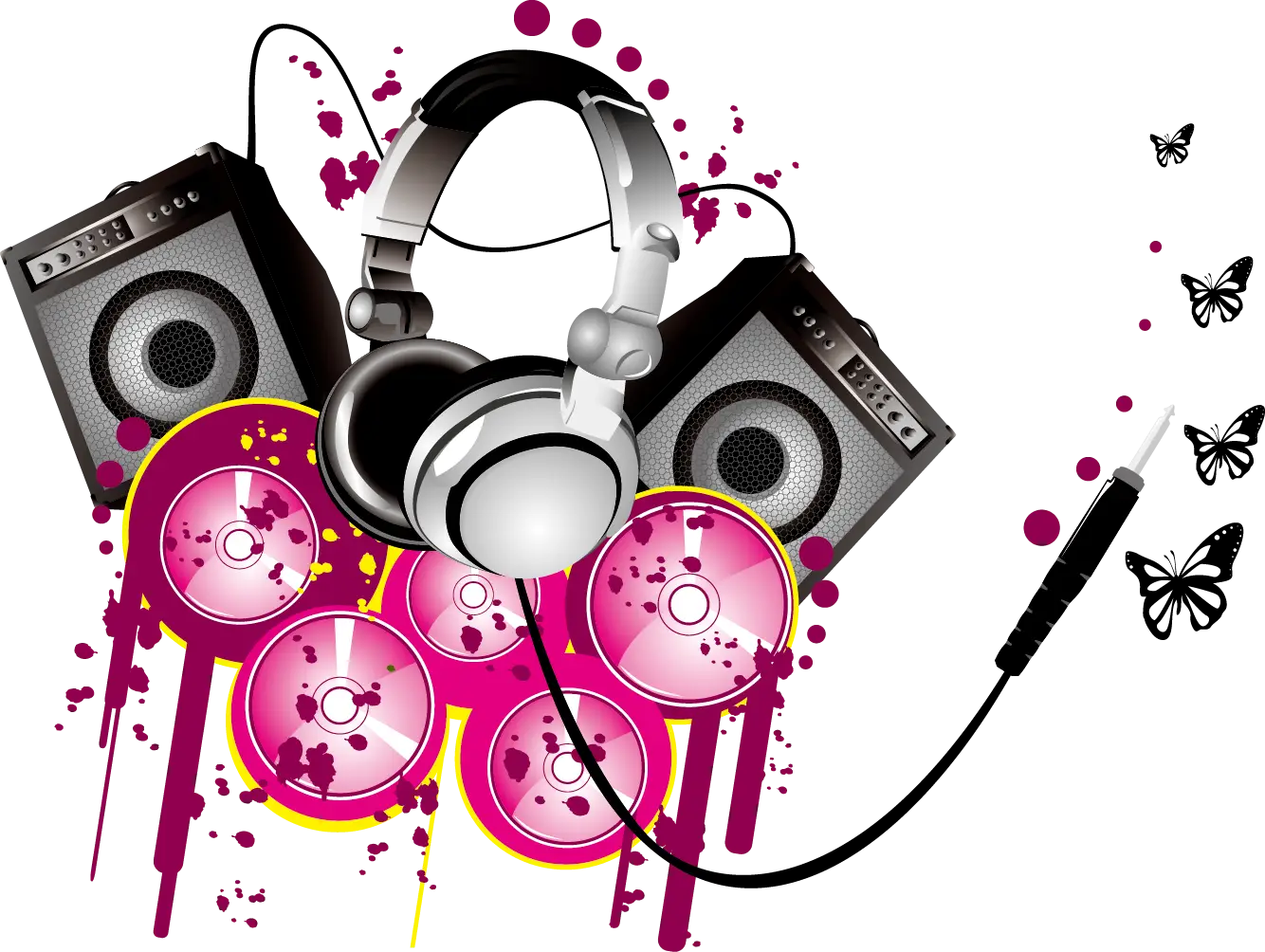 Headphones and Speakers with Music Notes