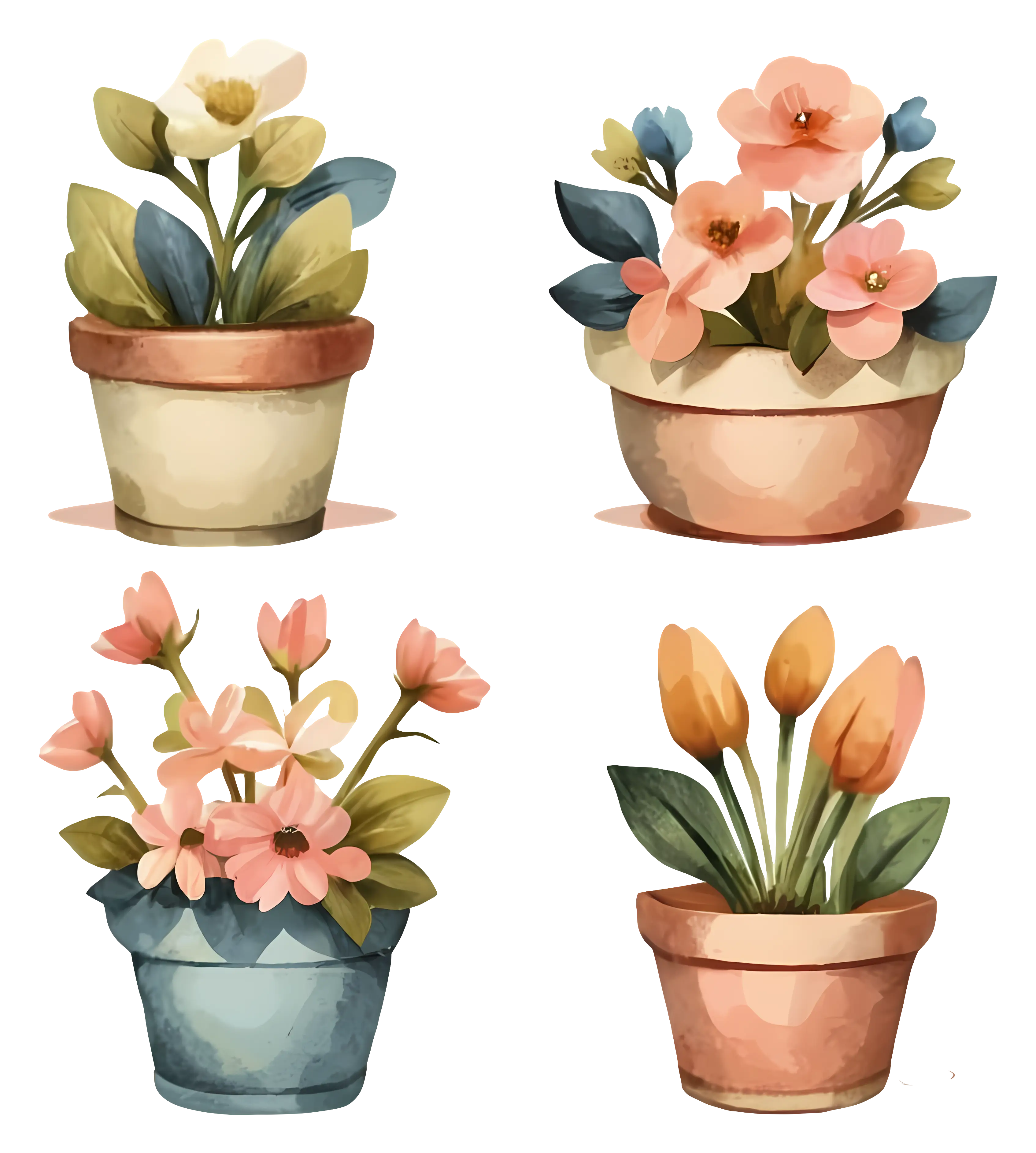 Artistic Watercolor Illustration of Flower Pots