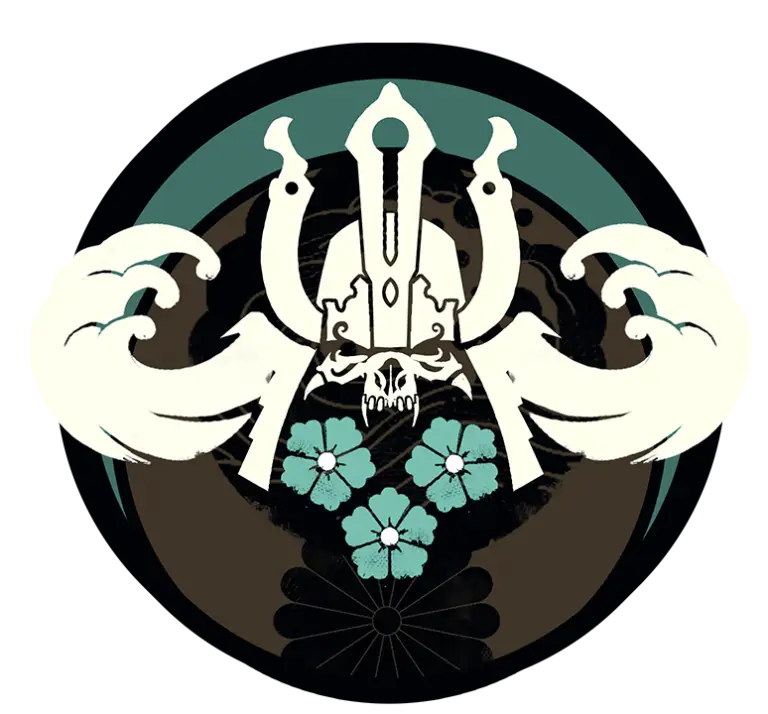 Samurai Emblem with Helmet and Flowers