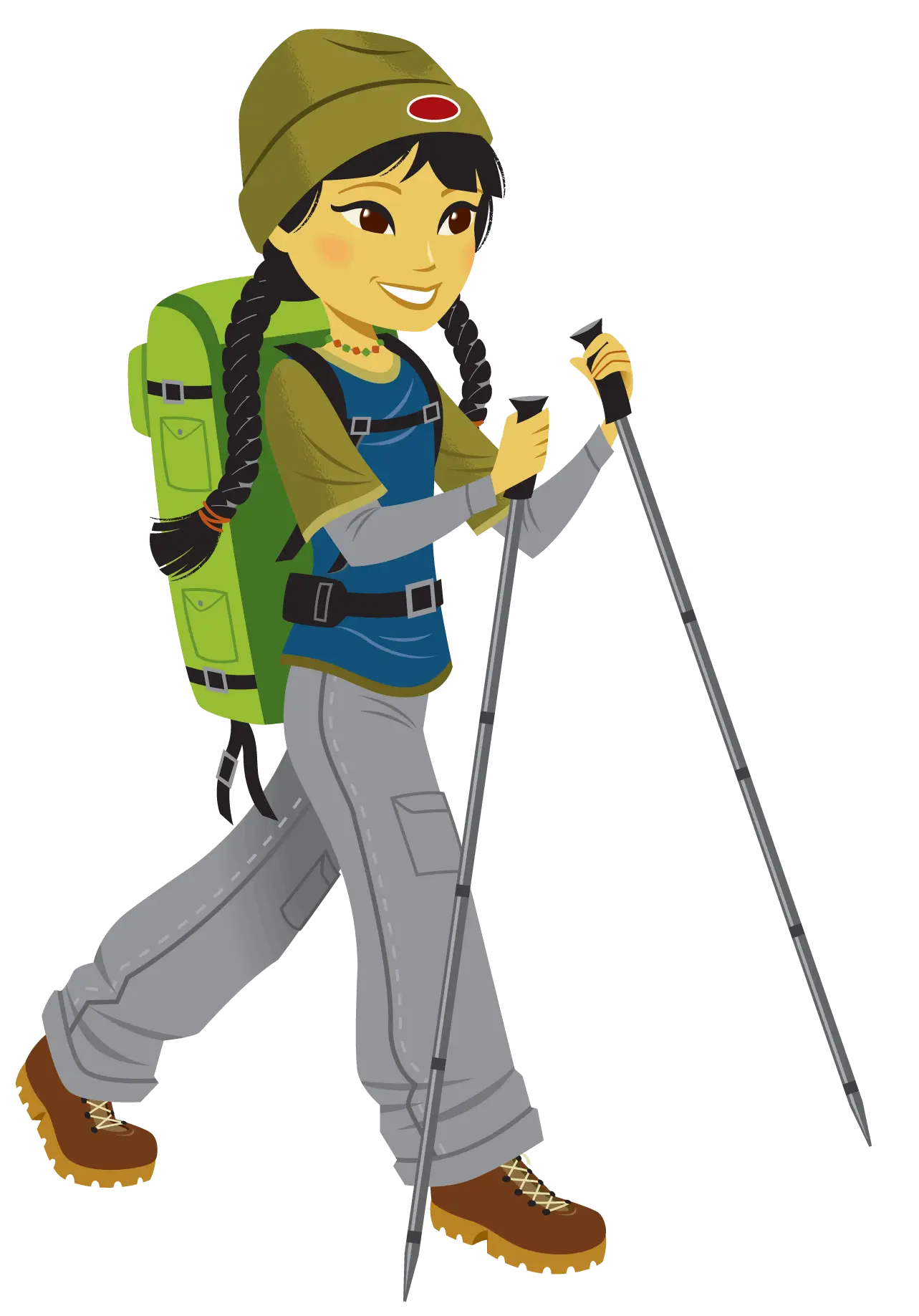 Hiker with Backpack and Walking Sticks
