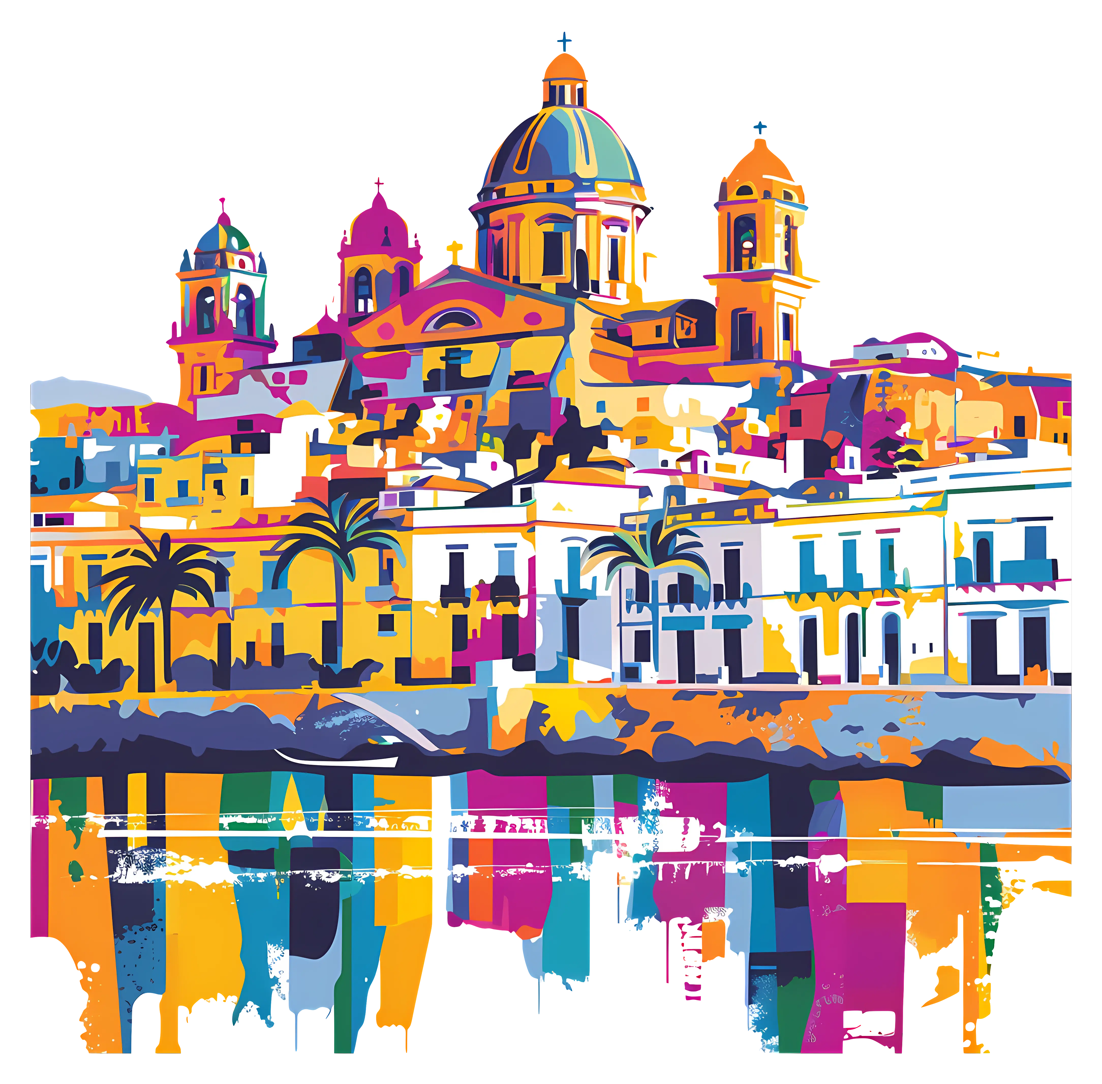 Vibrant Colorful Cityscape Illustration